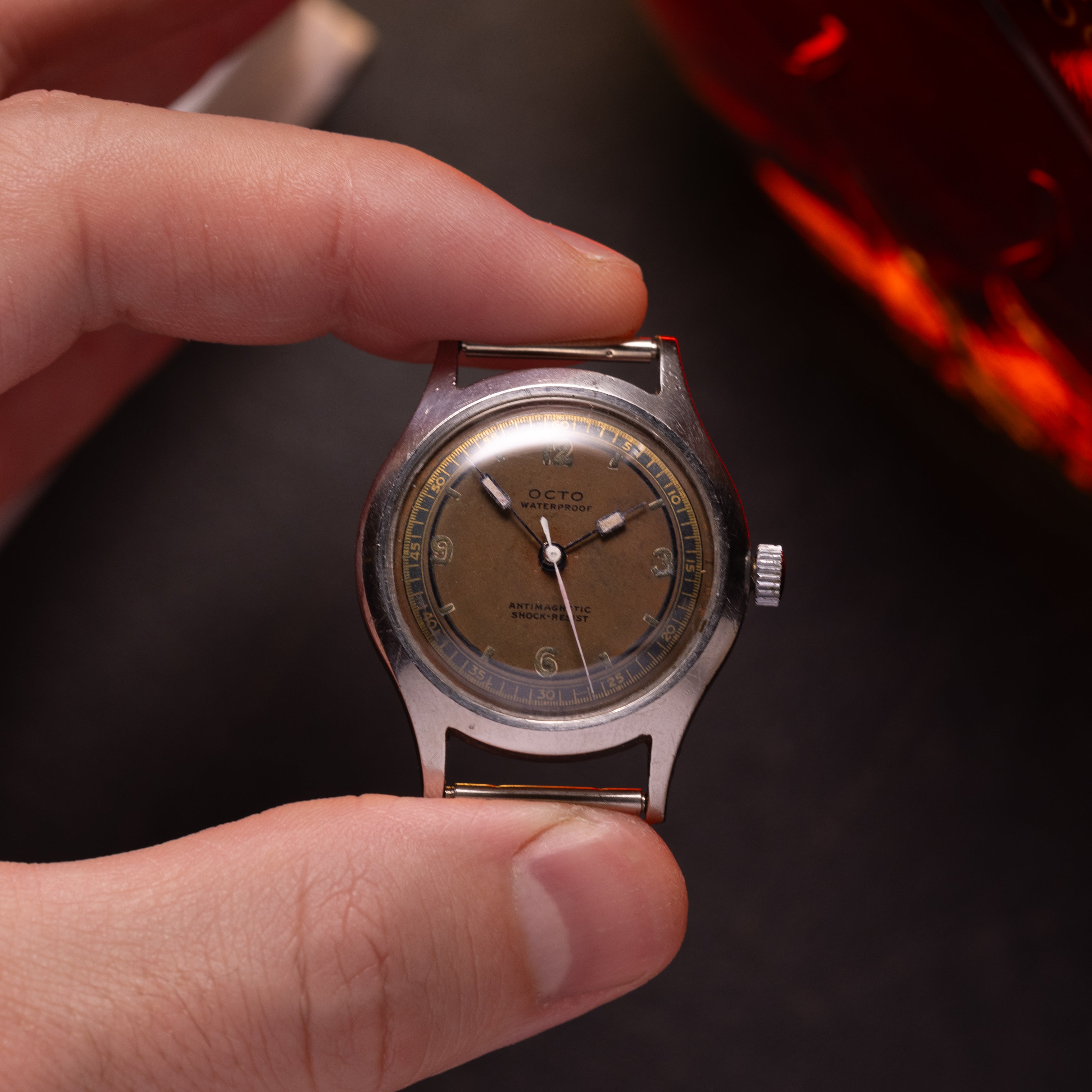 Vintage watch "Octo" with brown dial, Original military watch - VintageDuMarko