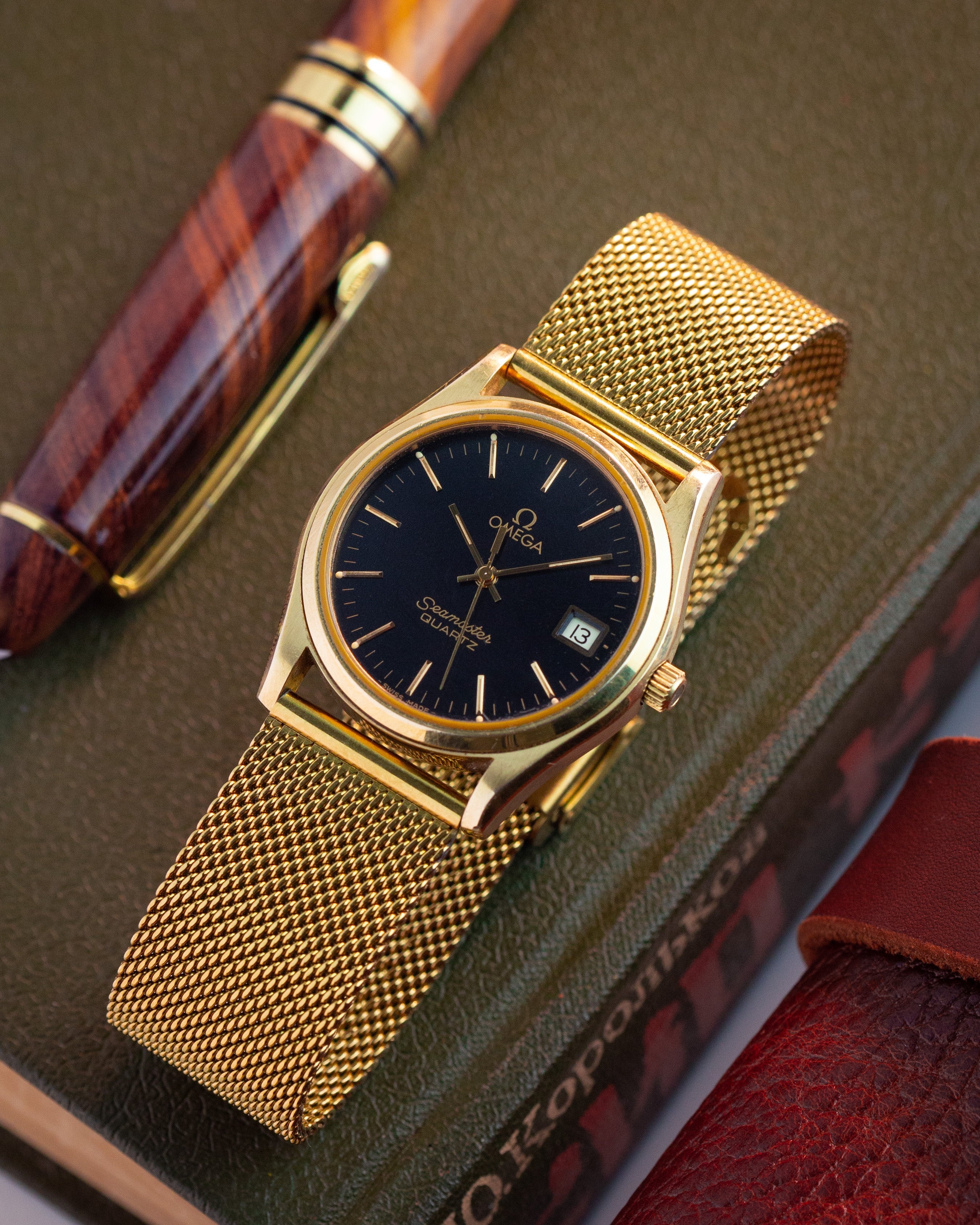 Vintage Watch "Omega Seamaster Quartz", Original Swiss Watch with Gold Plated Case - VintageDuMarko