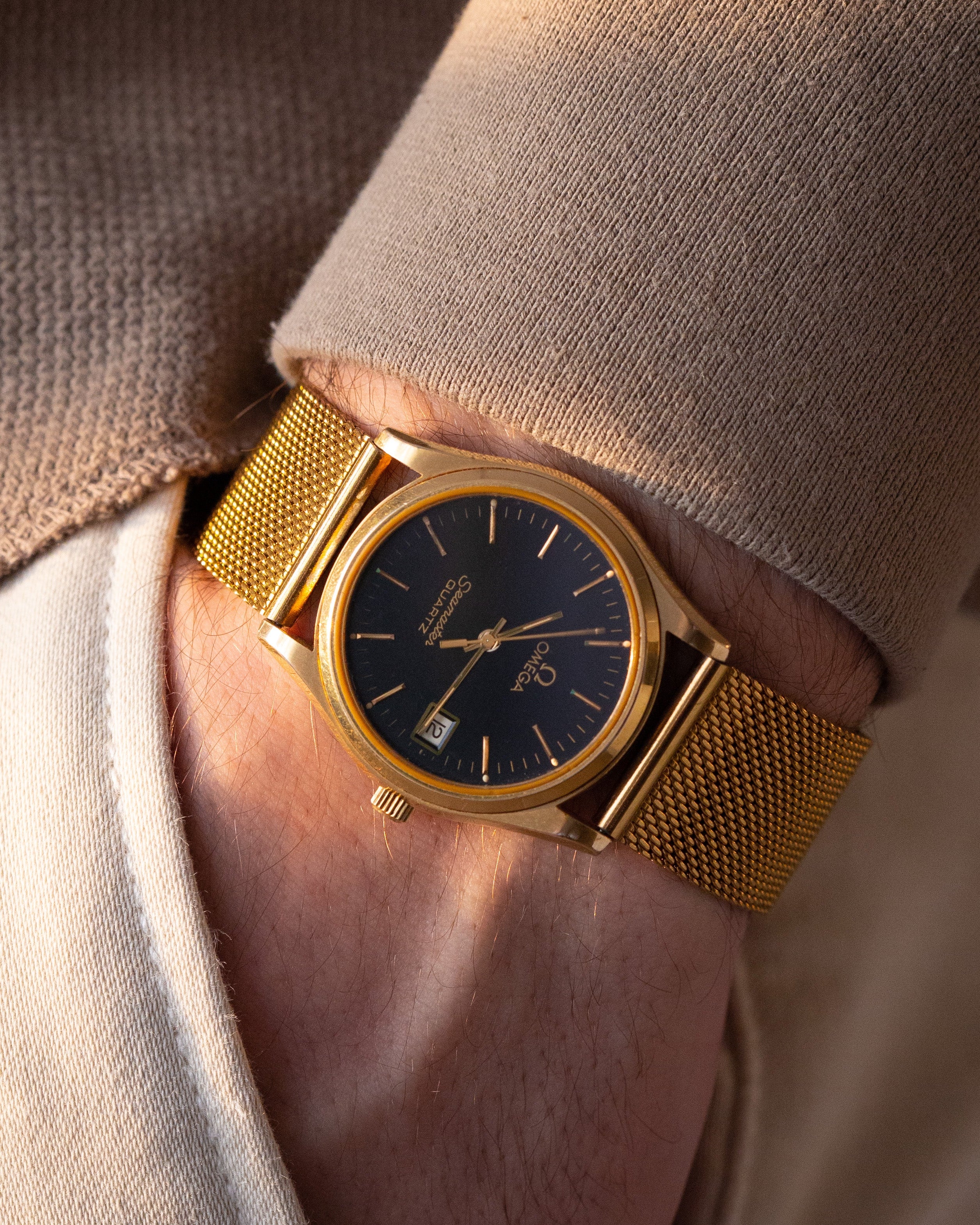 Vintage Watch "Omega Seamaster Quartz", Original Swiss Watch with Gold Plated Case - VintageDuMarko