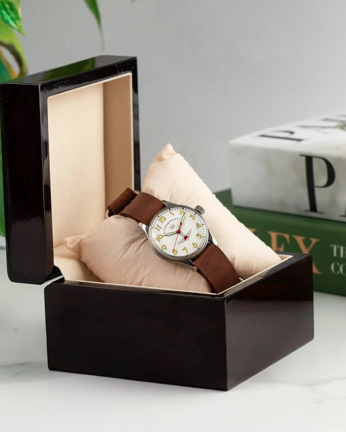 Wooden Mahogany Watch Box for One Watch, Gift Red (Cherry) Wood Box - VintageDuMarko