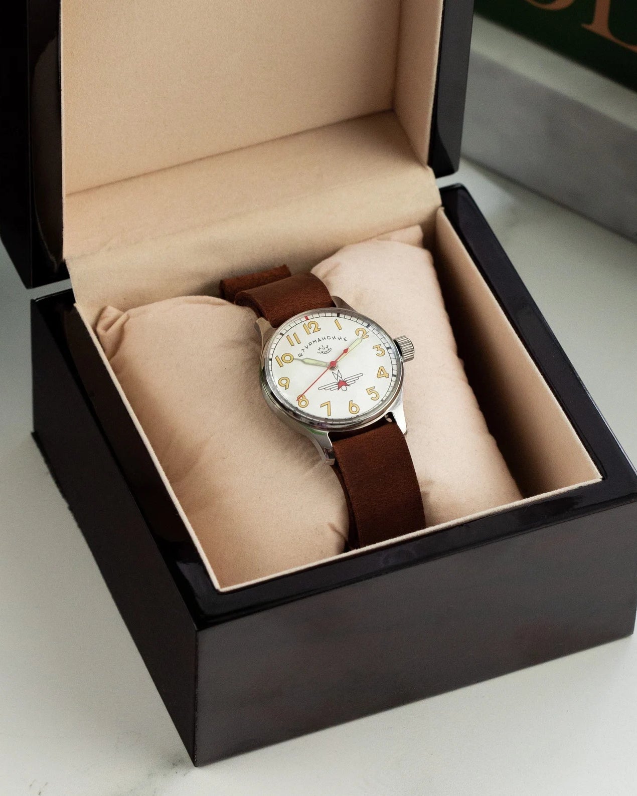 Wooden Mahogany Watch Box for One Watch, Gift Red (Cherry) Wood Box - VintageDuMarko