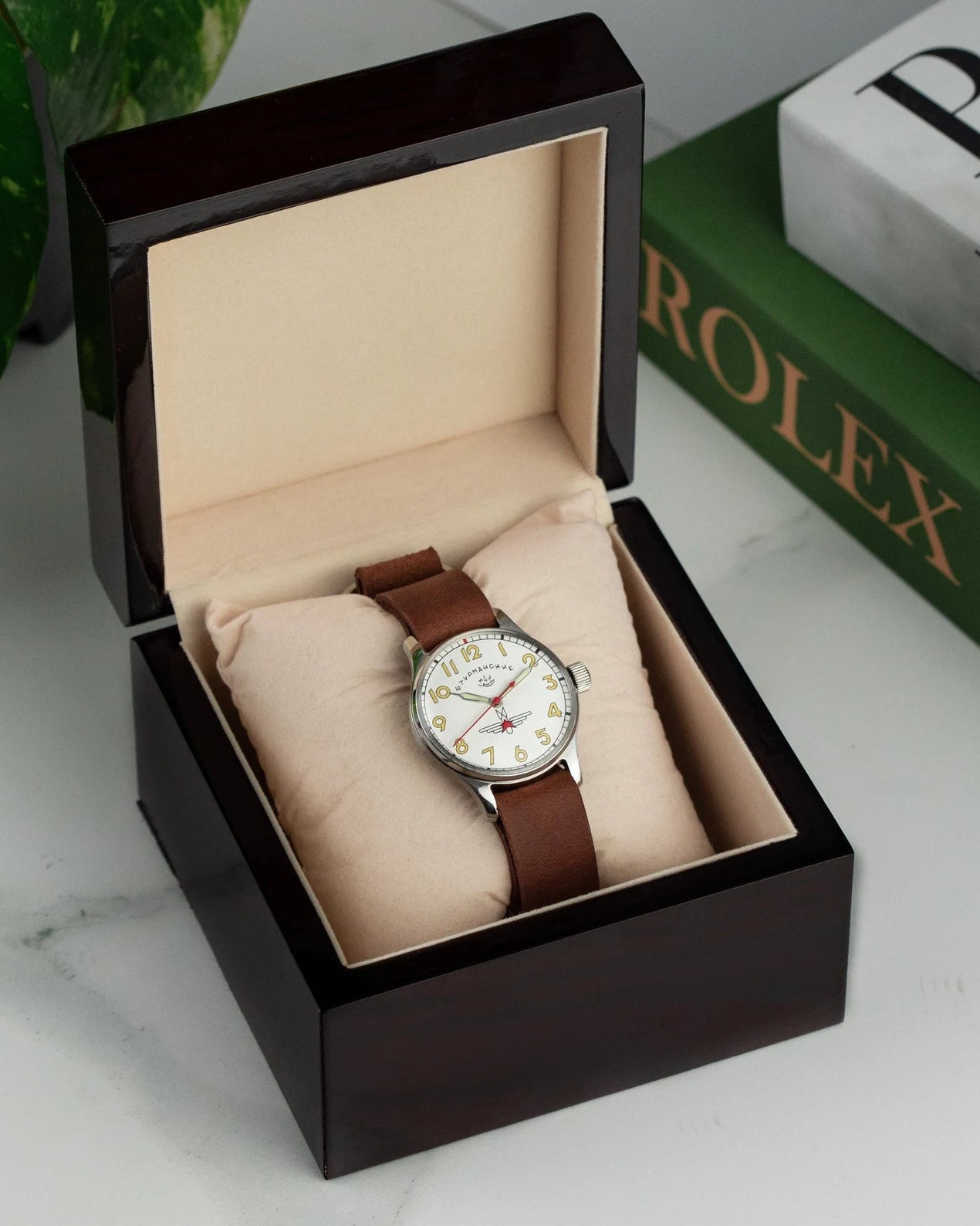 Wooden Mahogany Watch Box for One Watch, Gift Red (Cherry) Wood Box - VintageDuMarko