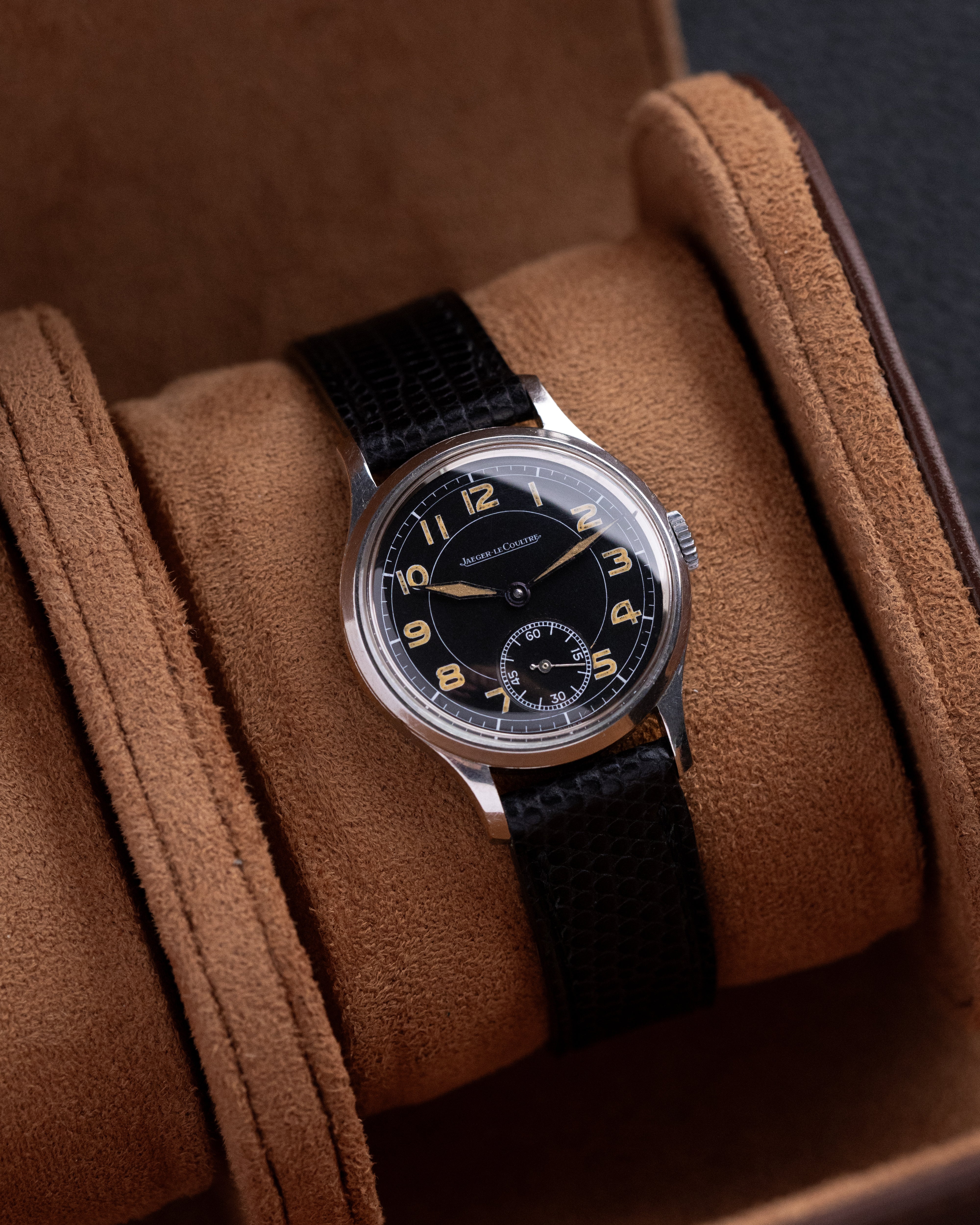 Vintage Jaeger-LeCoultre Military Watch, Black Dial, Small Seconds, Manual Wind, Cal. 449/2c from 1940s