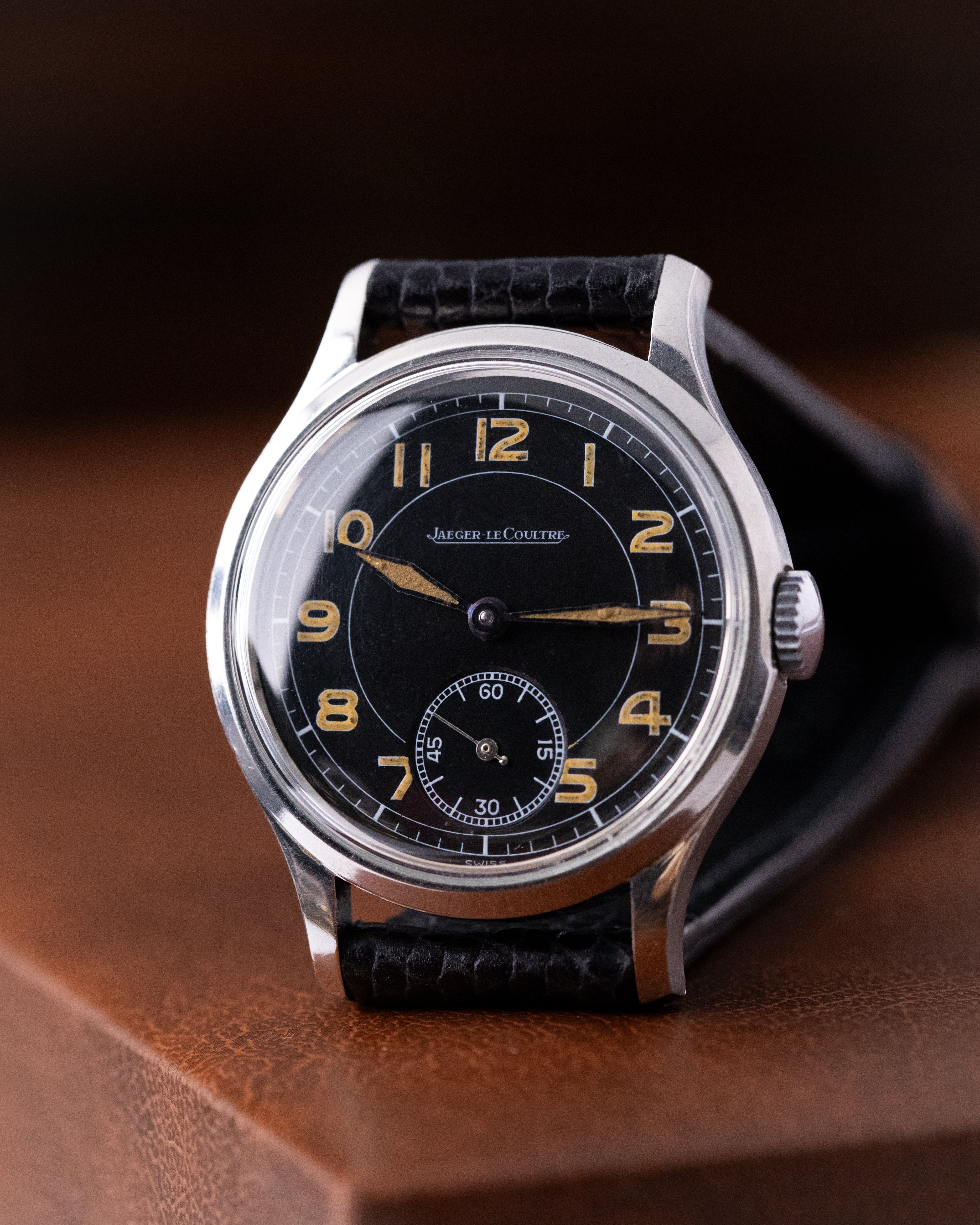 Vintage Jaeger-LeCoultre Military Watch, Black Dial, Small Seconds, Manual Wind, Cal. 449/2c from 1940s