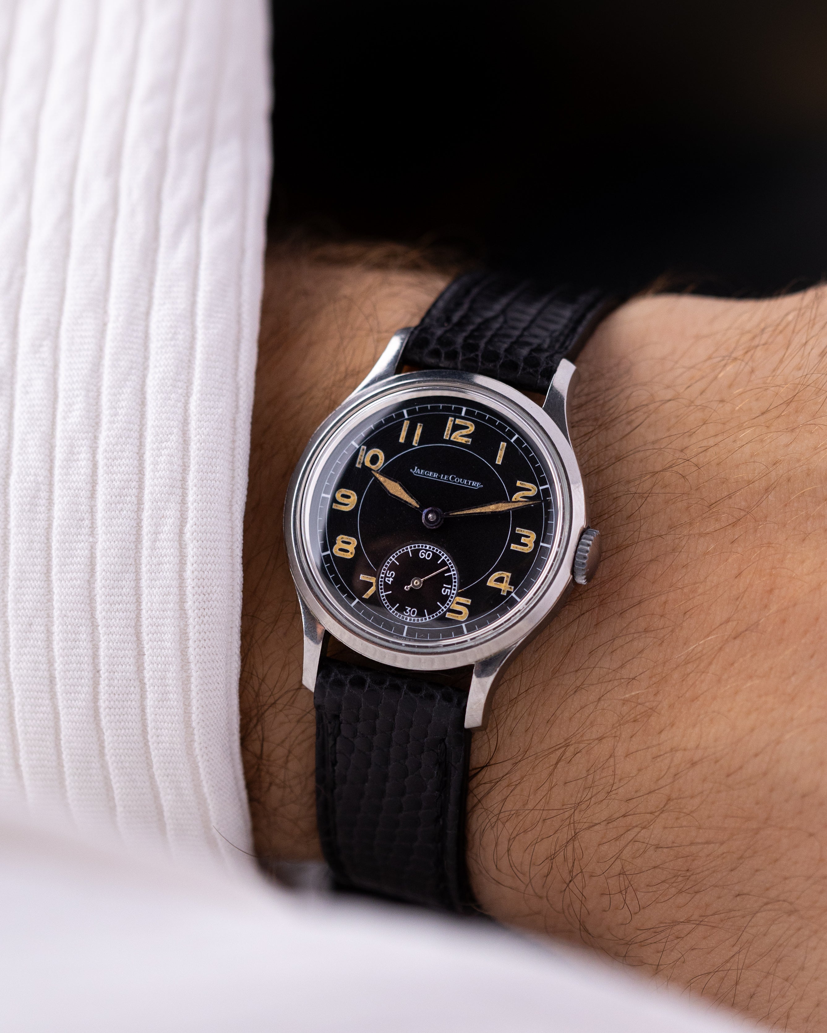 Vintage Jaeger-LeCoultre Military Watch, Black Dial, Small Seconds, Manual Wind, Cal. 449/2c from 1940s