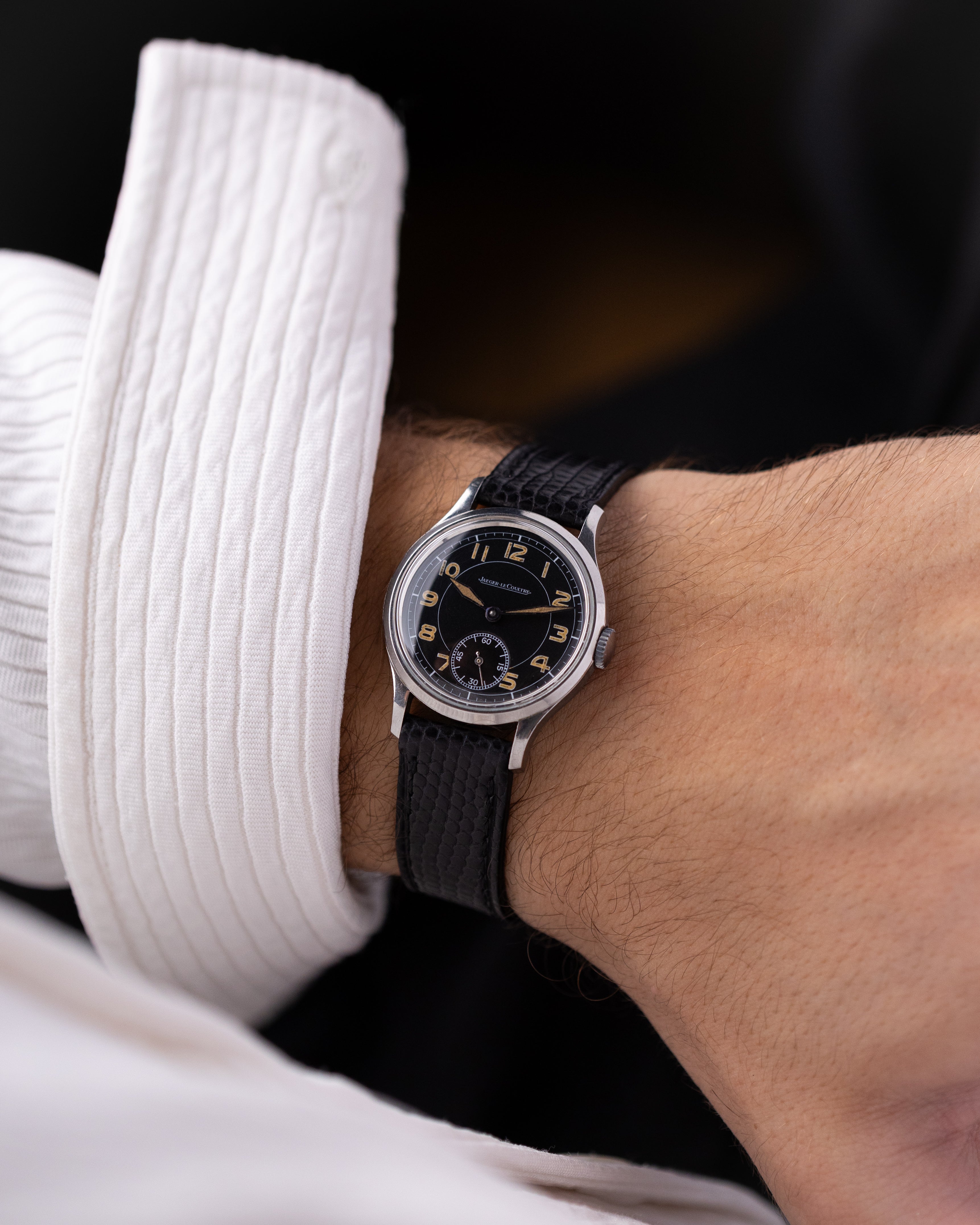 Vintage Jaeger-LeCoultre Military Watch, Black Dial, Small Seconds, Manual Wind, Cal. 449/2c from 1940s