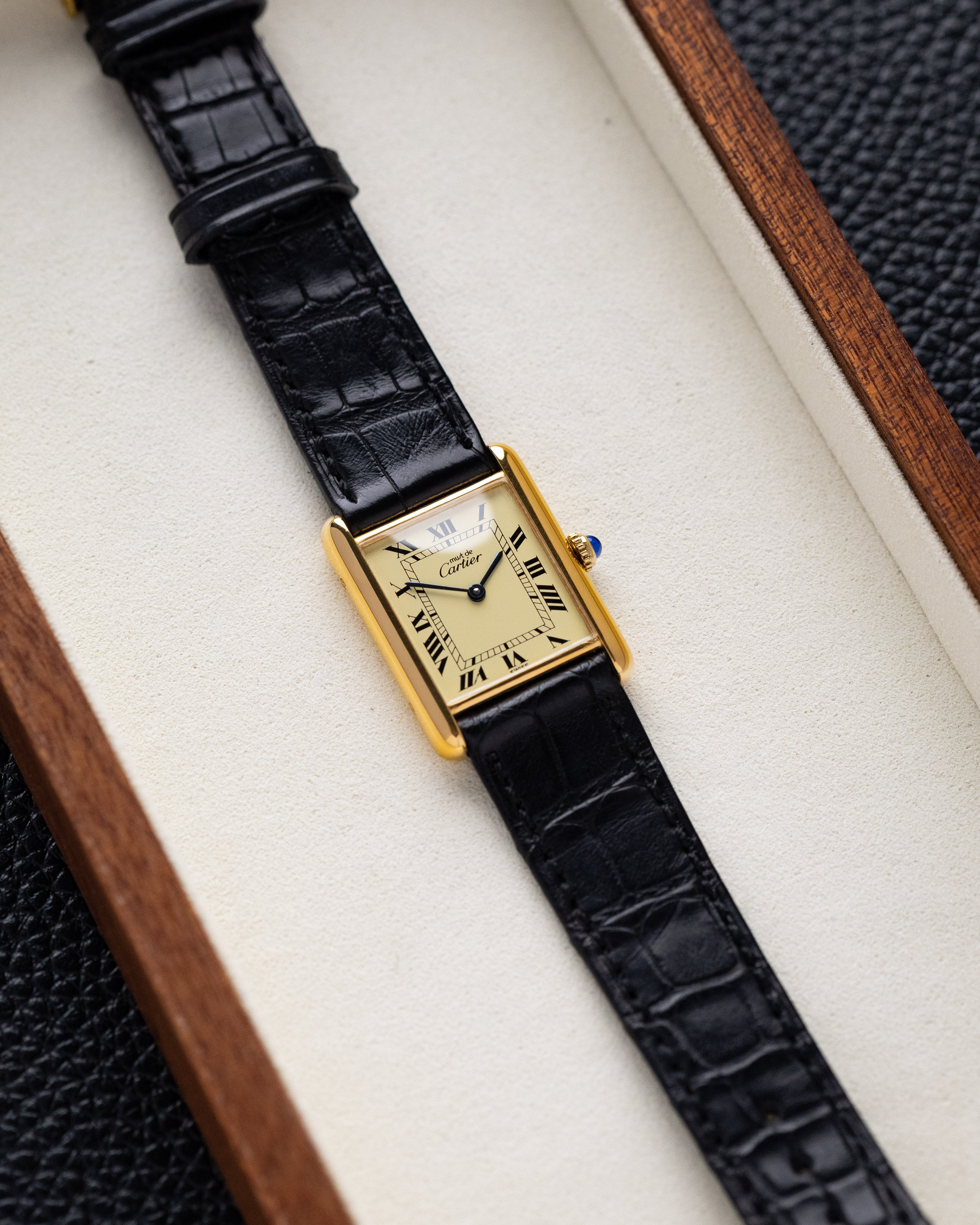 Vintage Must de Cartier, Art Deco Tank, Lemon Dial, Roman Numerals