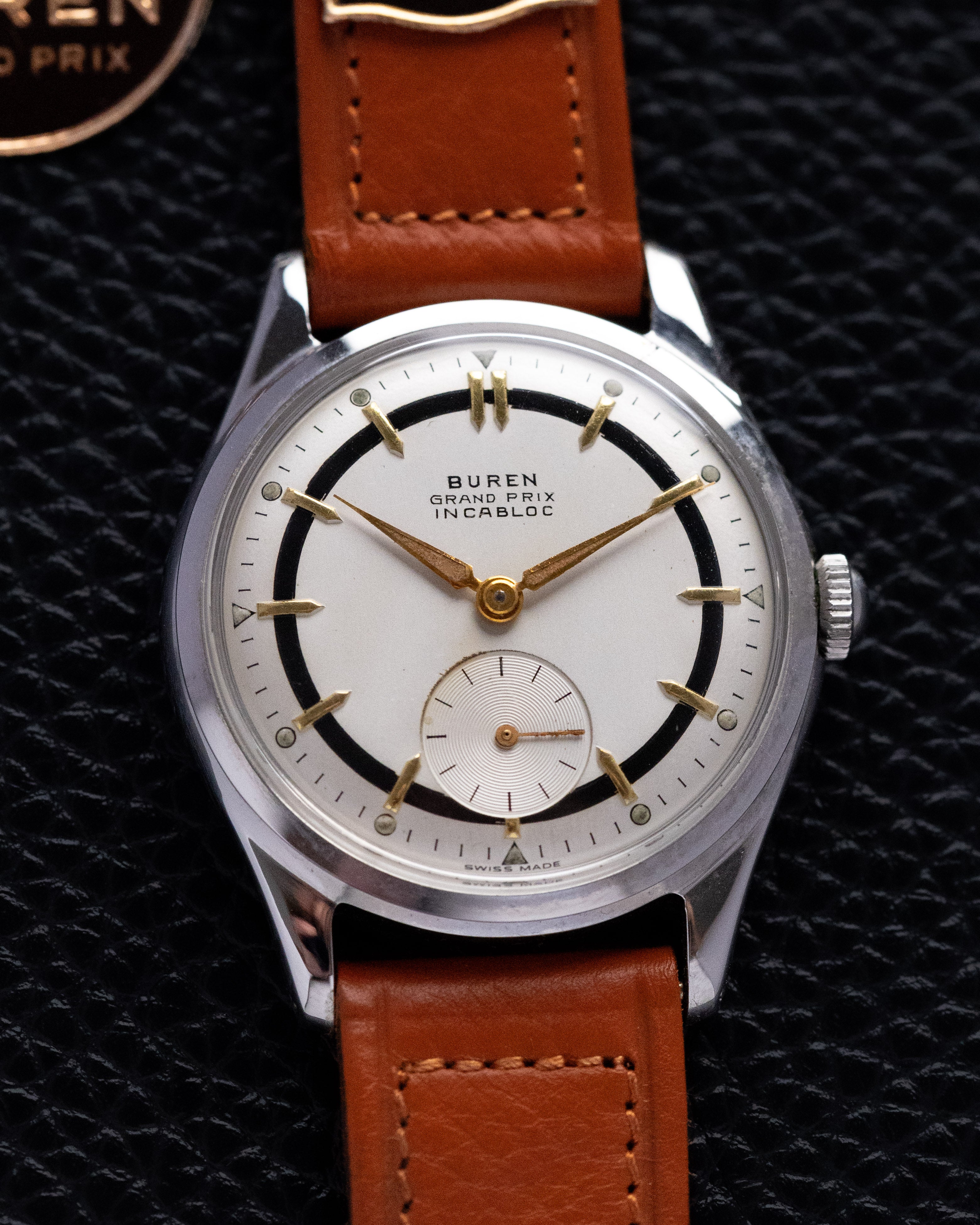 Vintage Buren Grand Prix, NOS, Two-tone silver dial, Manual Wind