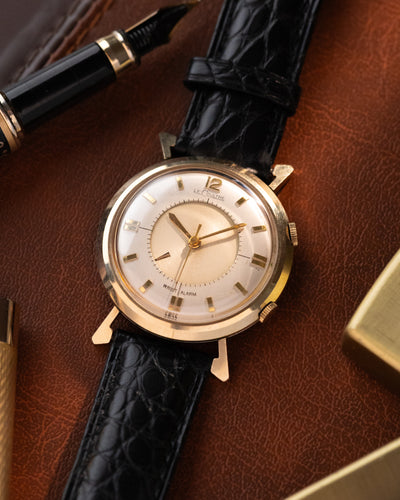 Vintage Jaeger-LeCoultre Memovox alarm watch two-tone dial faceted lugs Cal. 814