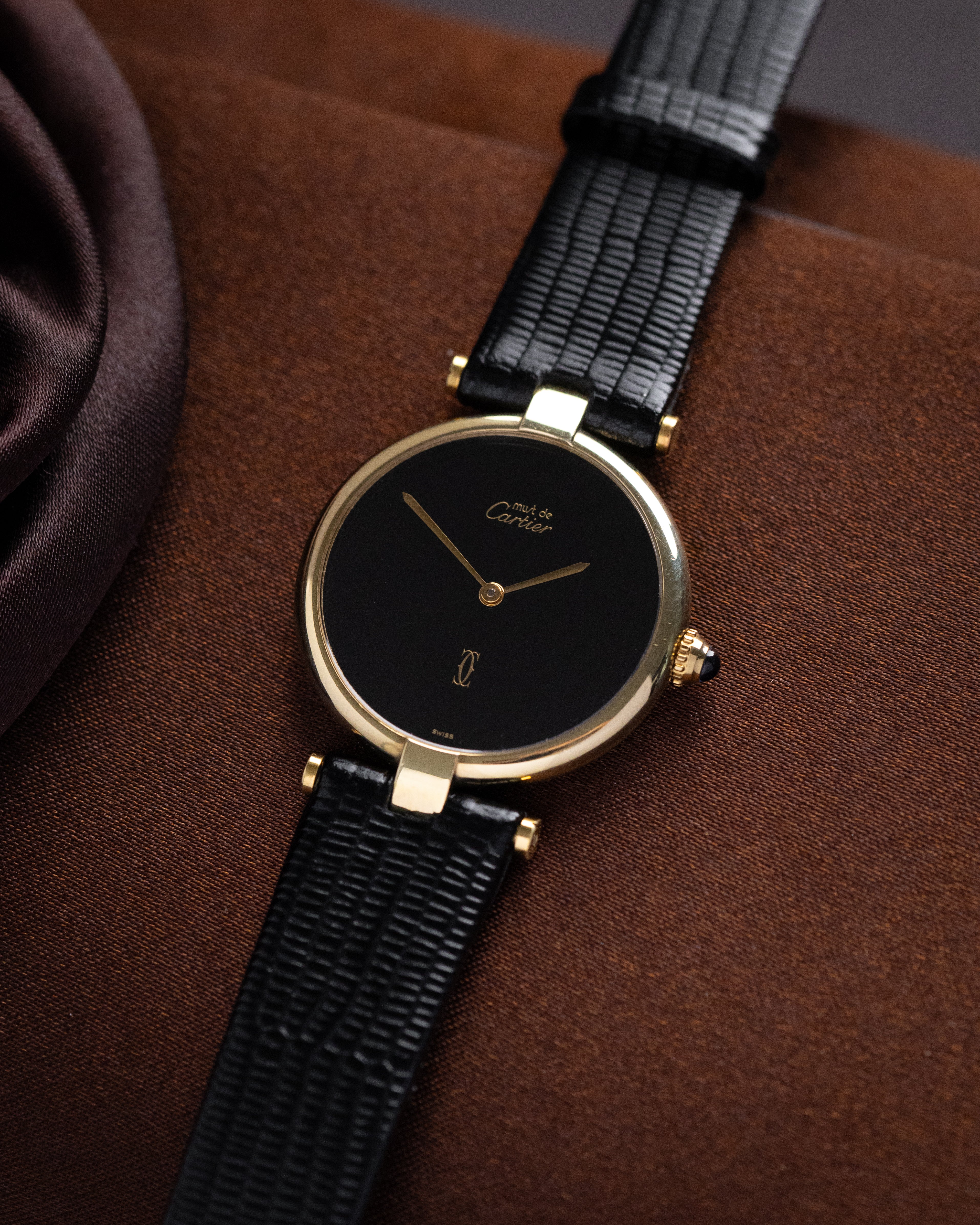 Vintage Must de Cartier Vendome Quartz, “Onyx” Style Black Dial