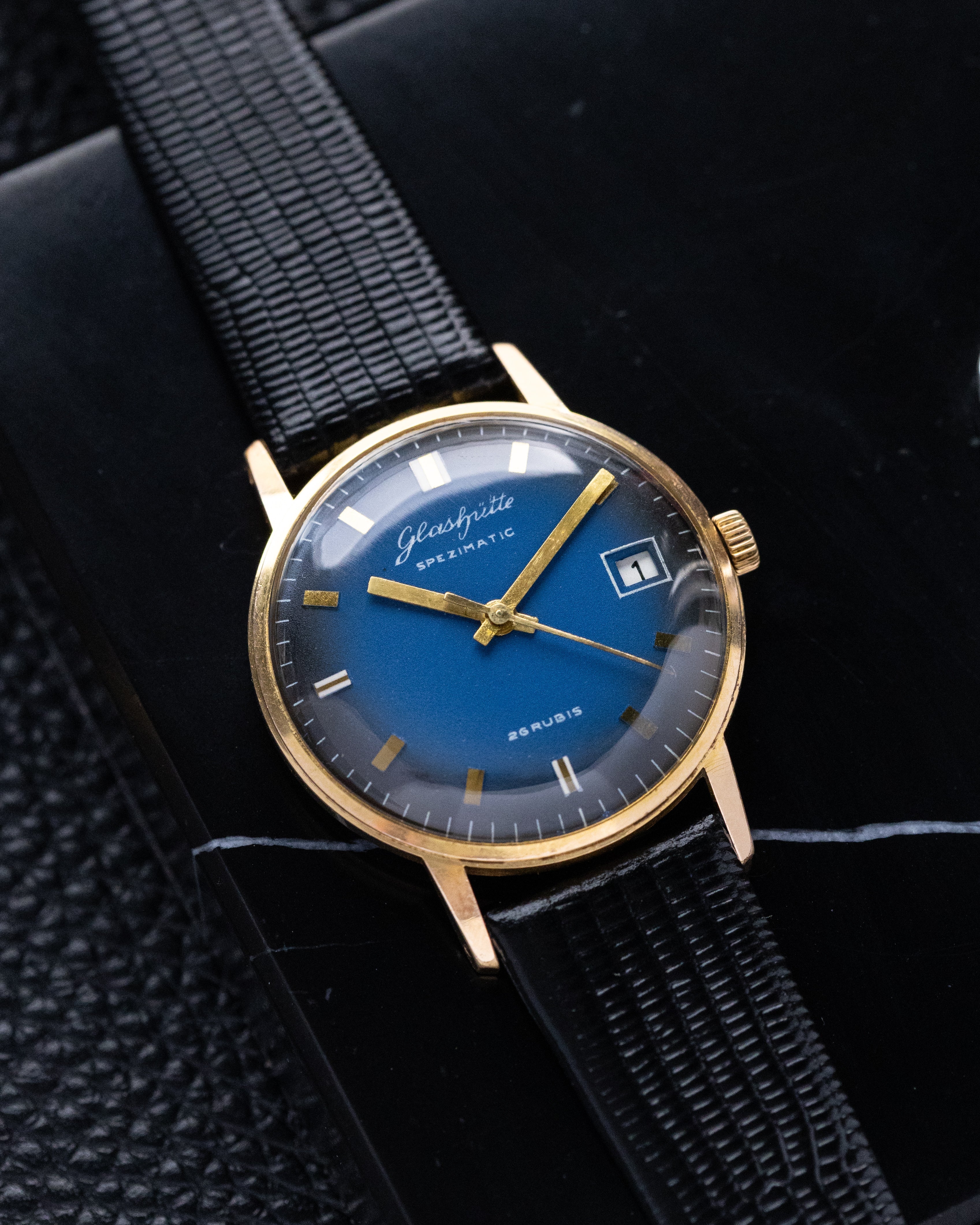 Glashütte Spezimatic, Vintage German Watch, Blue Dial, Gold - plated case from 1970's - DuMarko
