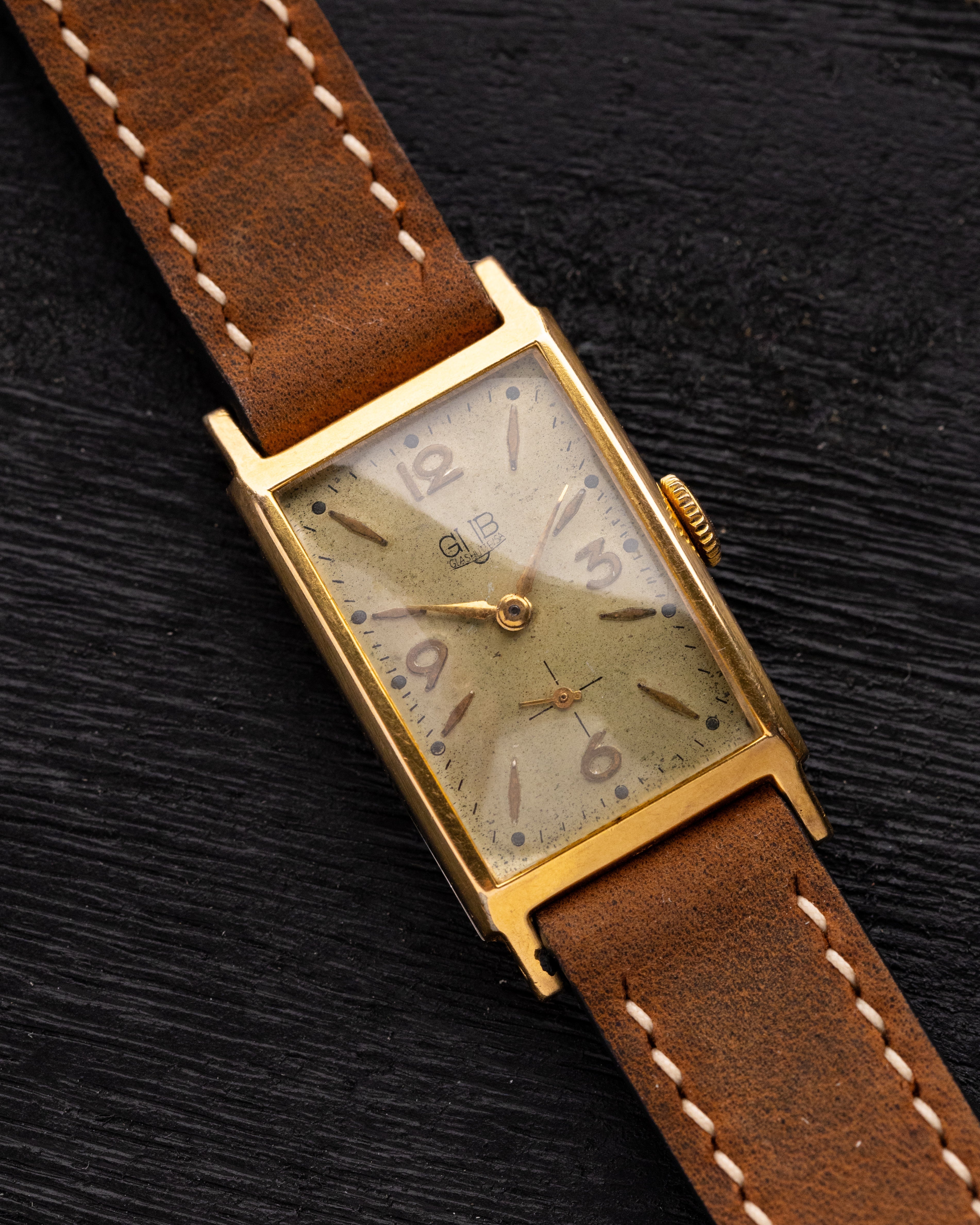 GUB Glashütte, Square Tank, Vintage Gold - plated Watch - DuMarko