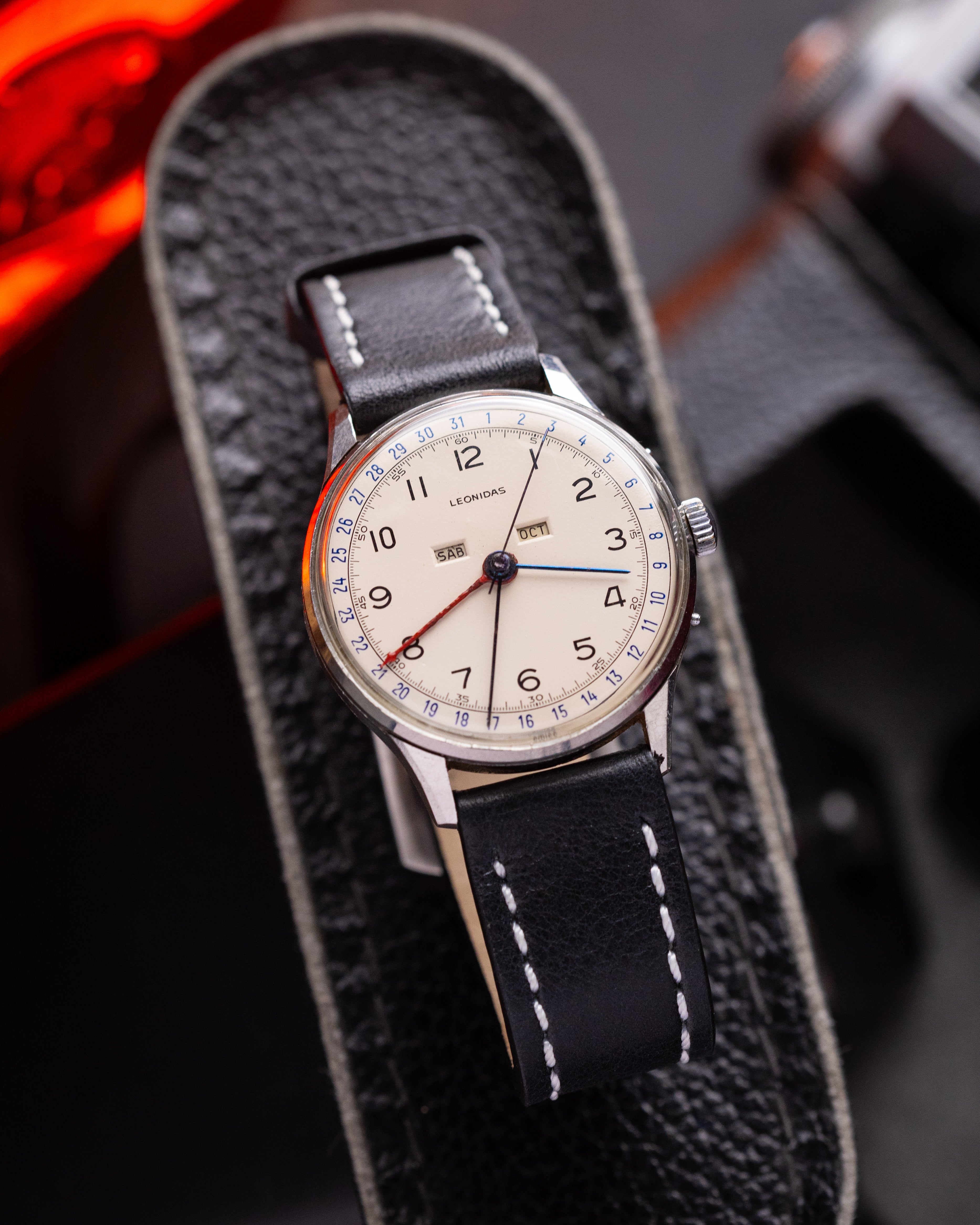 Leonidas Triple Calendar Chronograph watch with Oversize case - VintageDuMarko