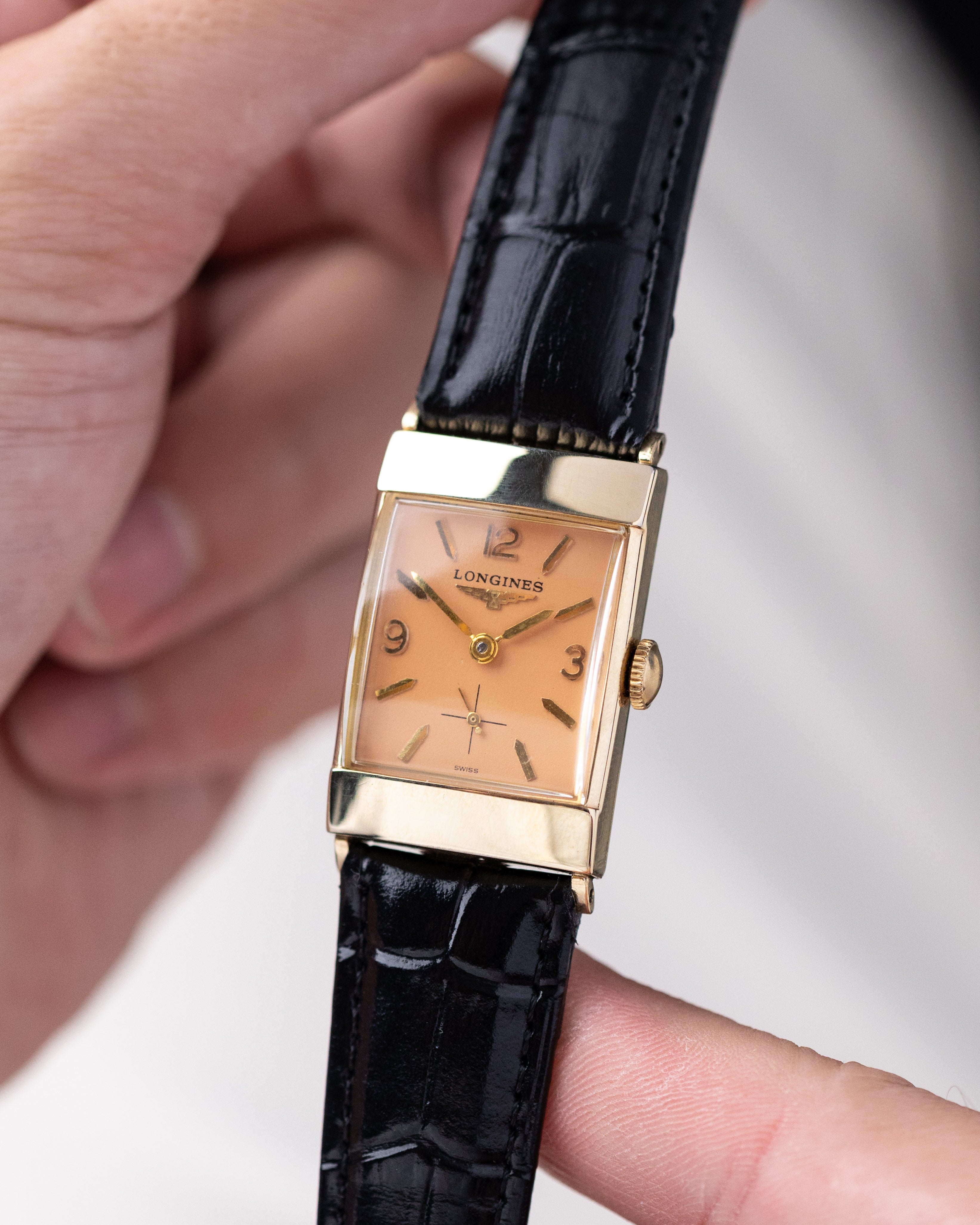 Longines Vintage Art Deco Tank, Rare Salmon Dial, 10K Gold - Filled Case, Cal. 9LT from 1953 - DuMarko