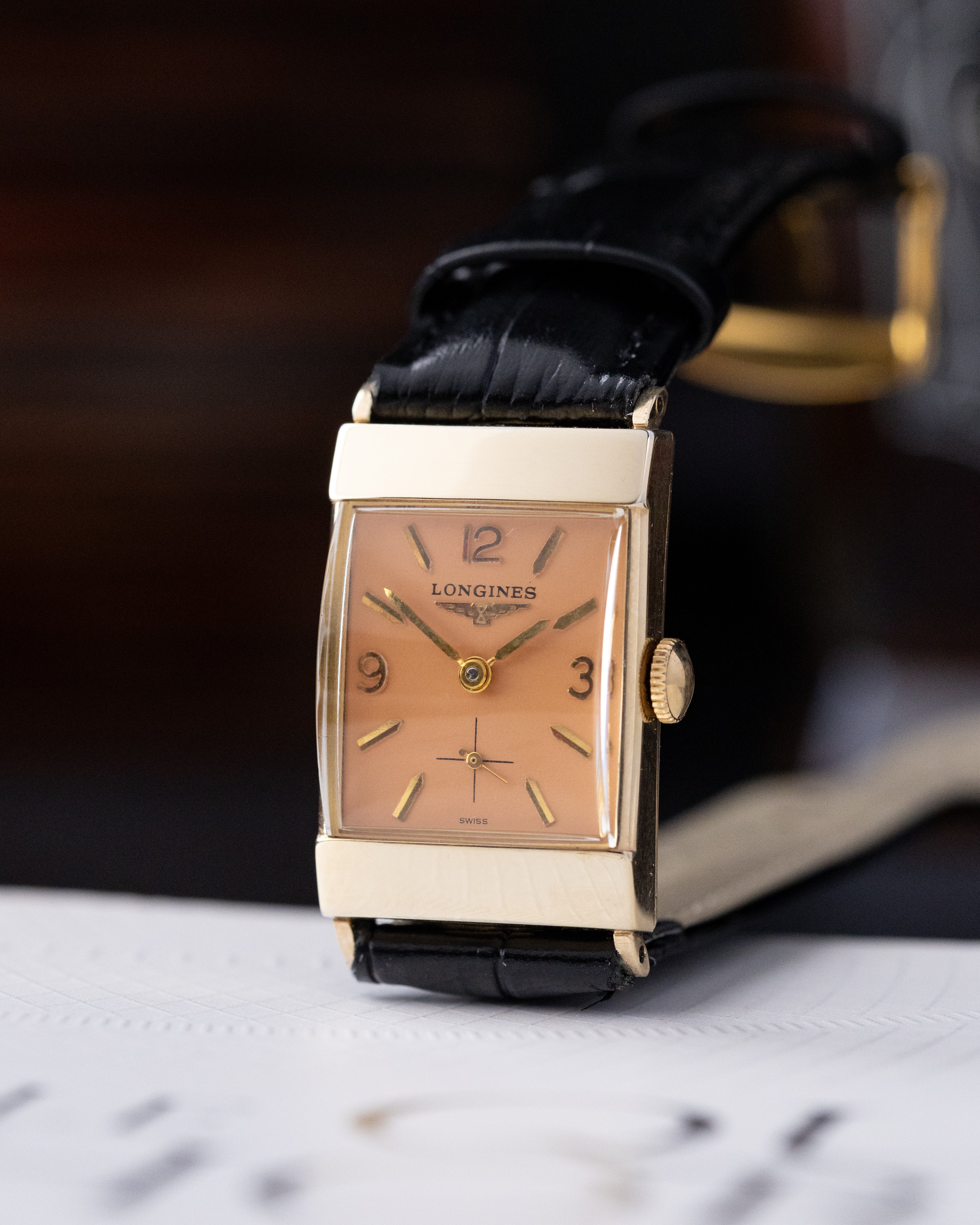 Longines Vintage Art Deco Tank, Rare Salmon Dial, 10K Gold - Filled Case, Cal. 9LT from 1953 - DuMarko