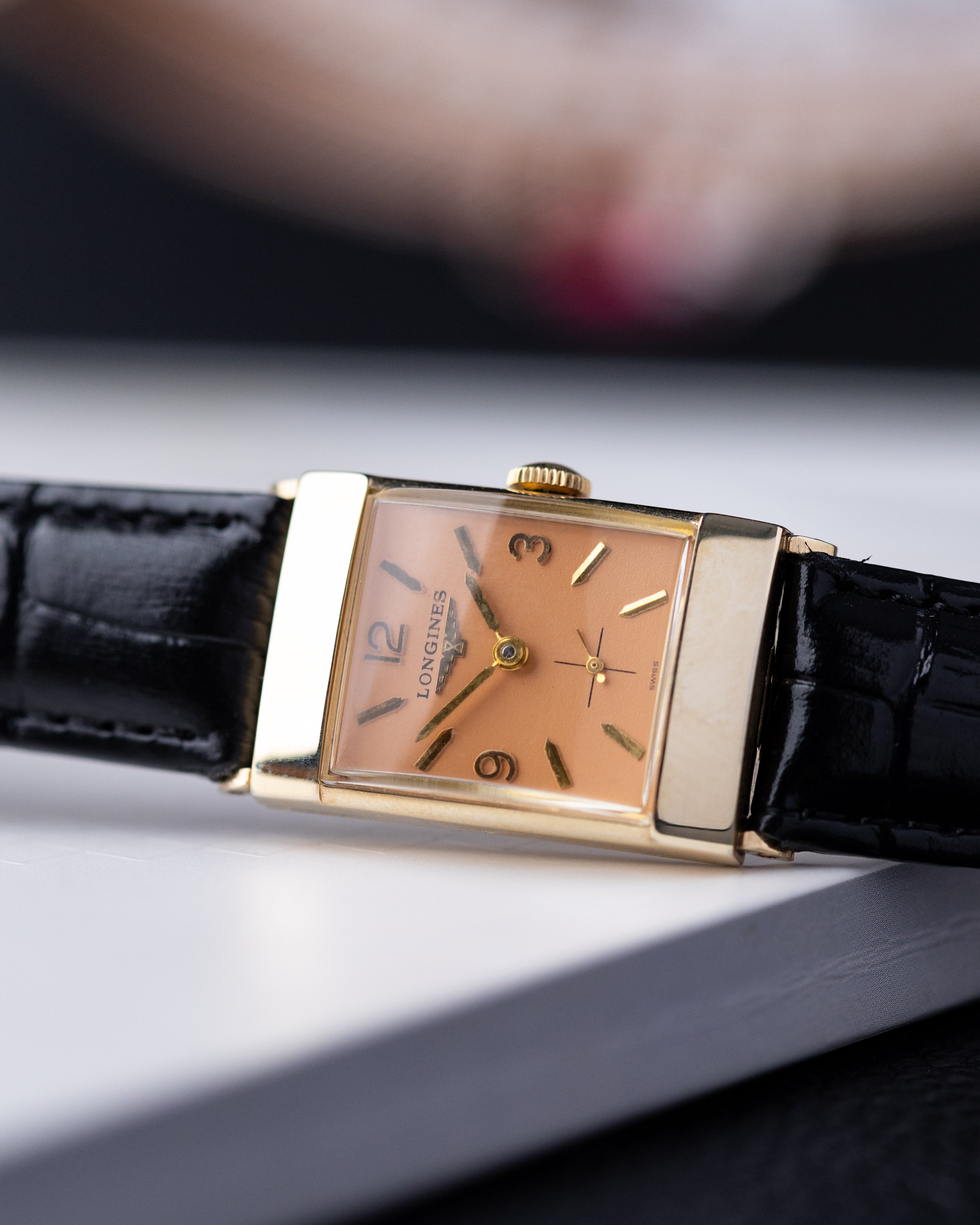 Longines Vintage Art Deco Tank, Rare Salmon Dial, 10K Gold - Filled Case, Cal. 9LT from 1953 - DuMarko