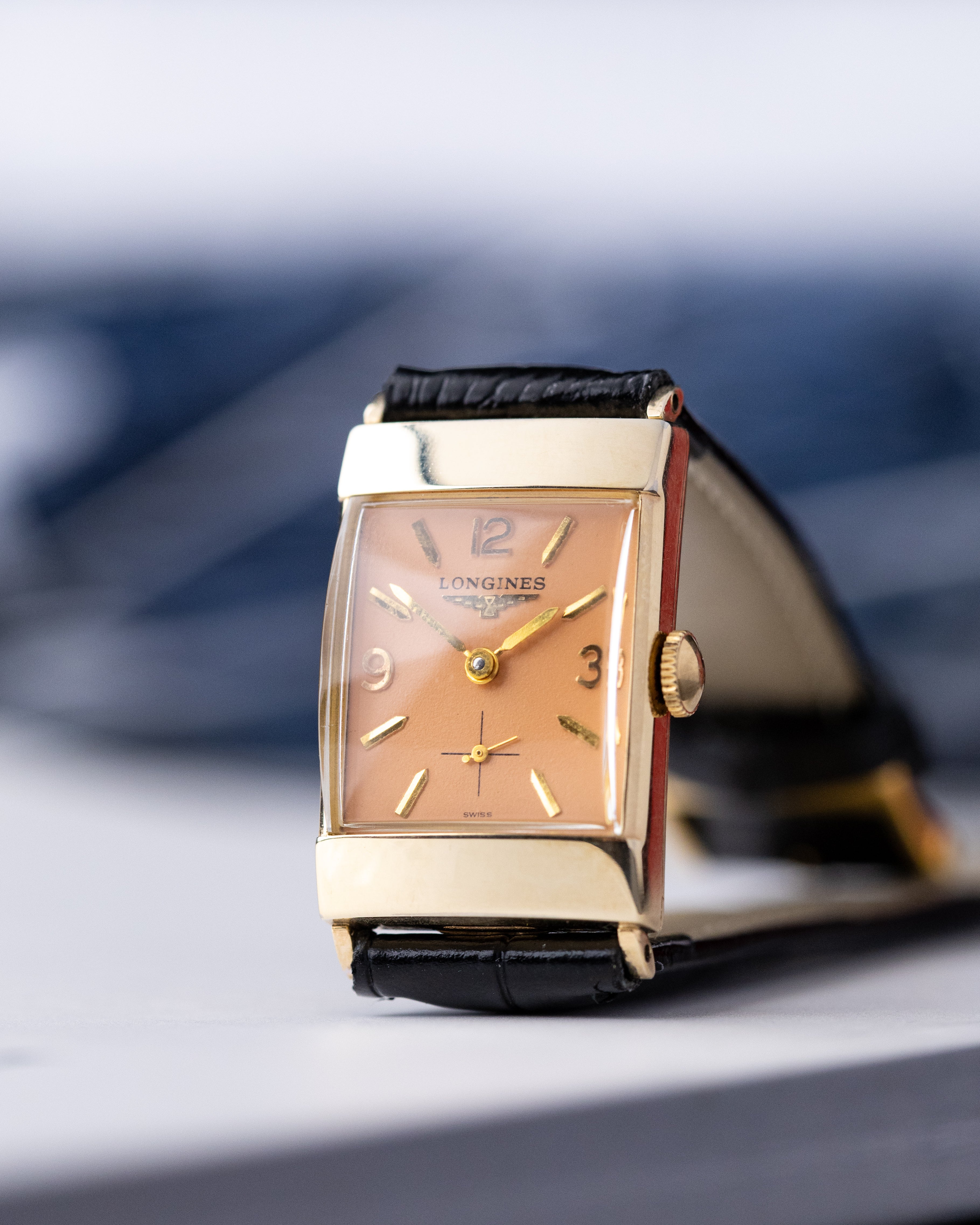 Longines Vintage Art Deco Tank, Rare Salmon Dial, 10K Gold - Filled Case, Cal. 9LT from 1953 - DuMarko