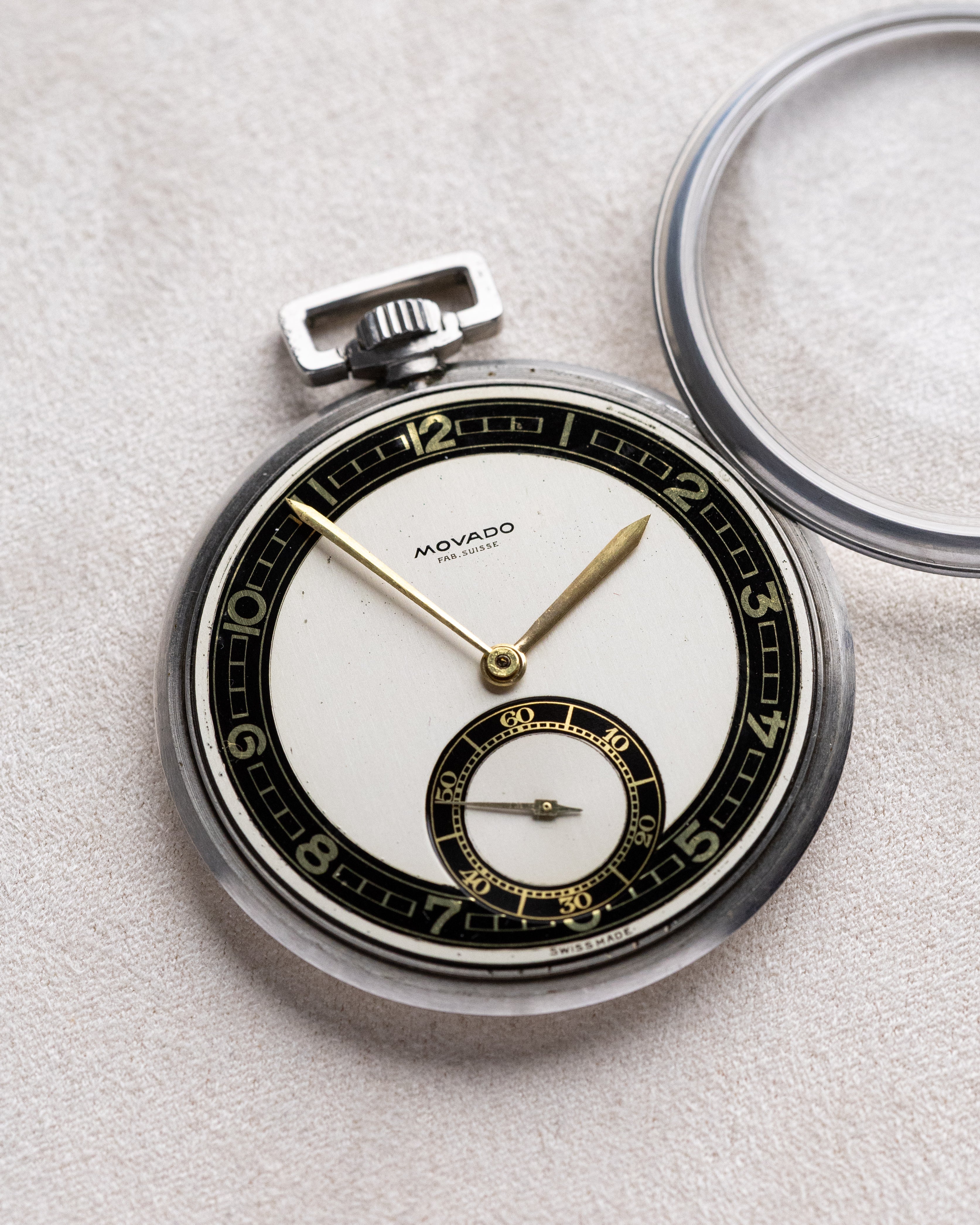 Movado Vintage Swiss Pocket Watch, Art Deco Style, Two - tone dial - DuMarko