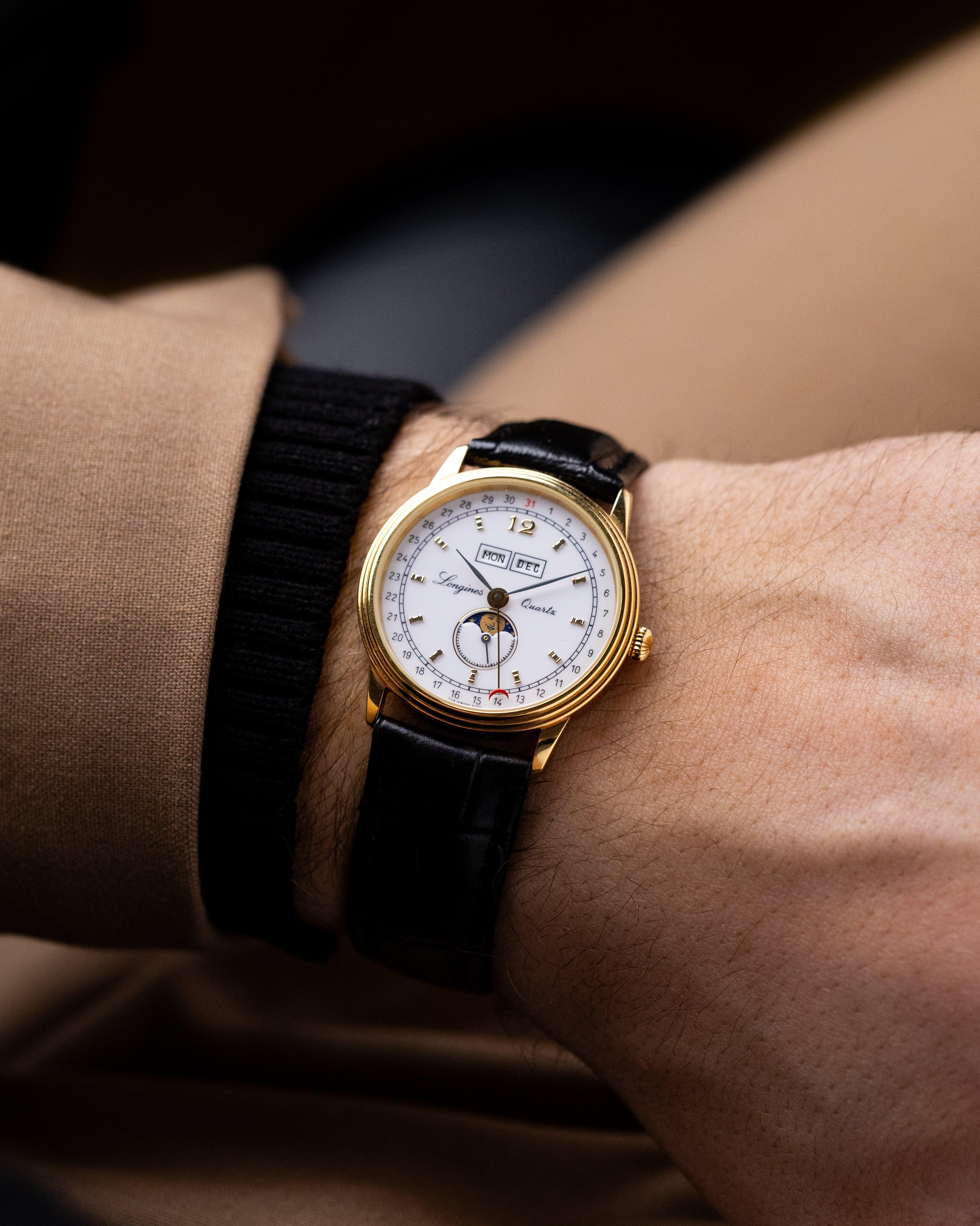 *NOS* Vintage Longines Charleston Triple Date Moonphase Ref. 5219, Quartz Cal. L224.2, Gold Plated, NOS 1990s - DuMarko