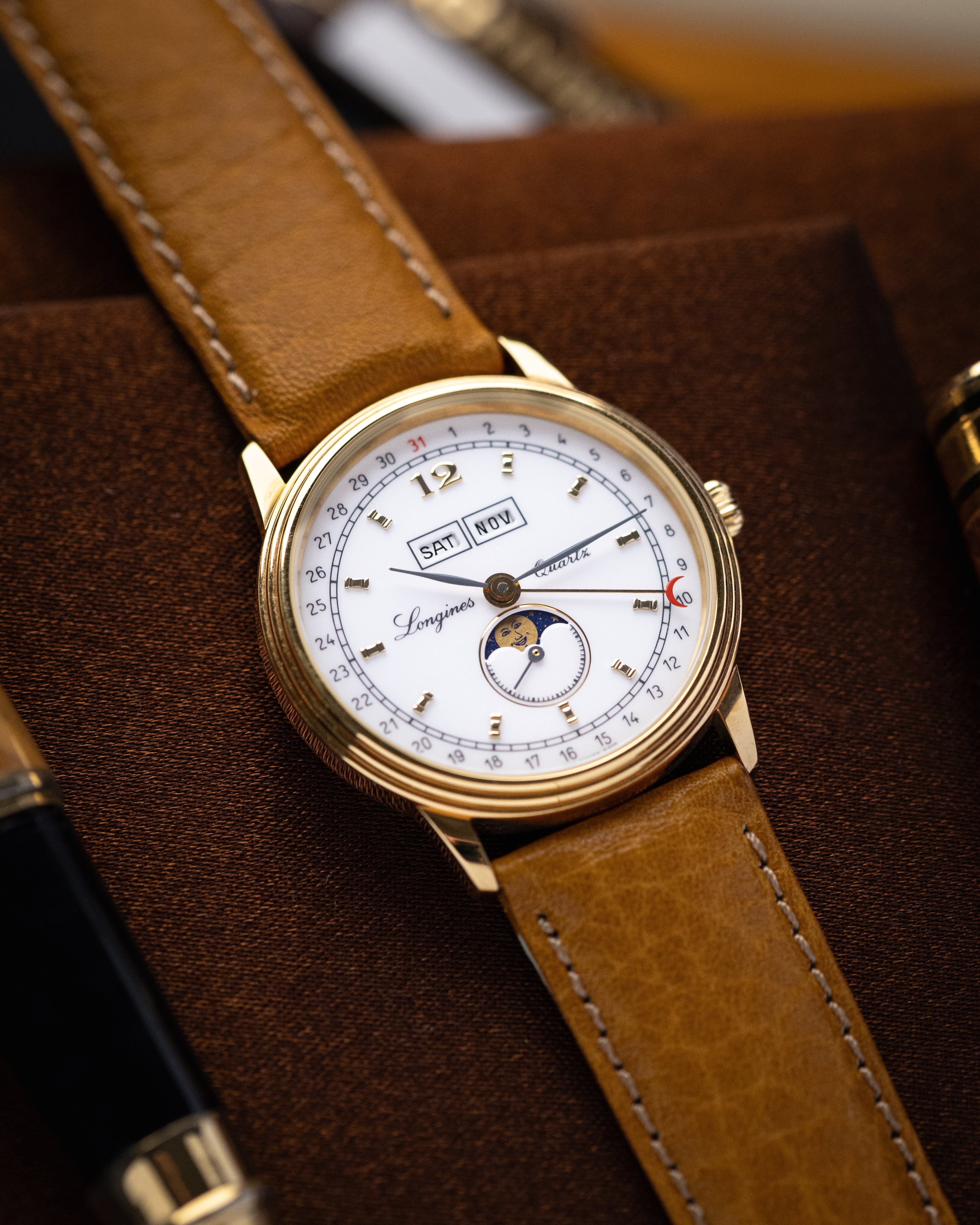 *NOS* Vintage Longines Charleston Triple Date Moonphase Ref. 5219, Quartz Cal. L224.2, Gold Plated, NOS 1990s - DuMarko