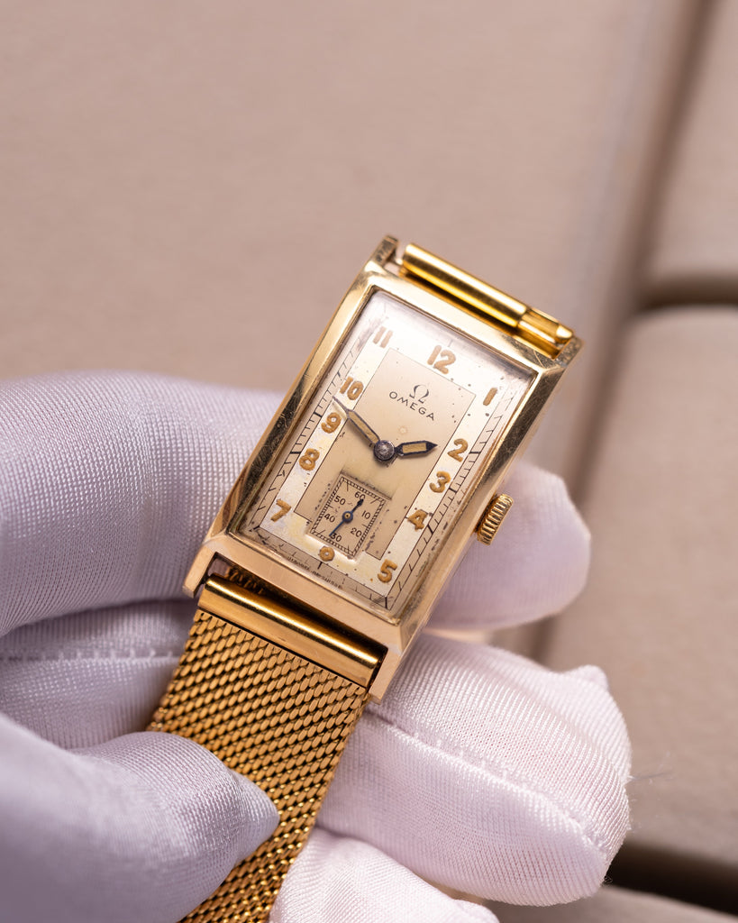 Omega Solid Gold Tank from 1940s, Cartier Style - VintageDuMarko