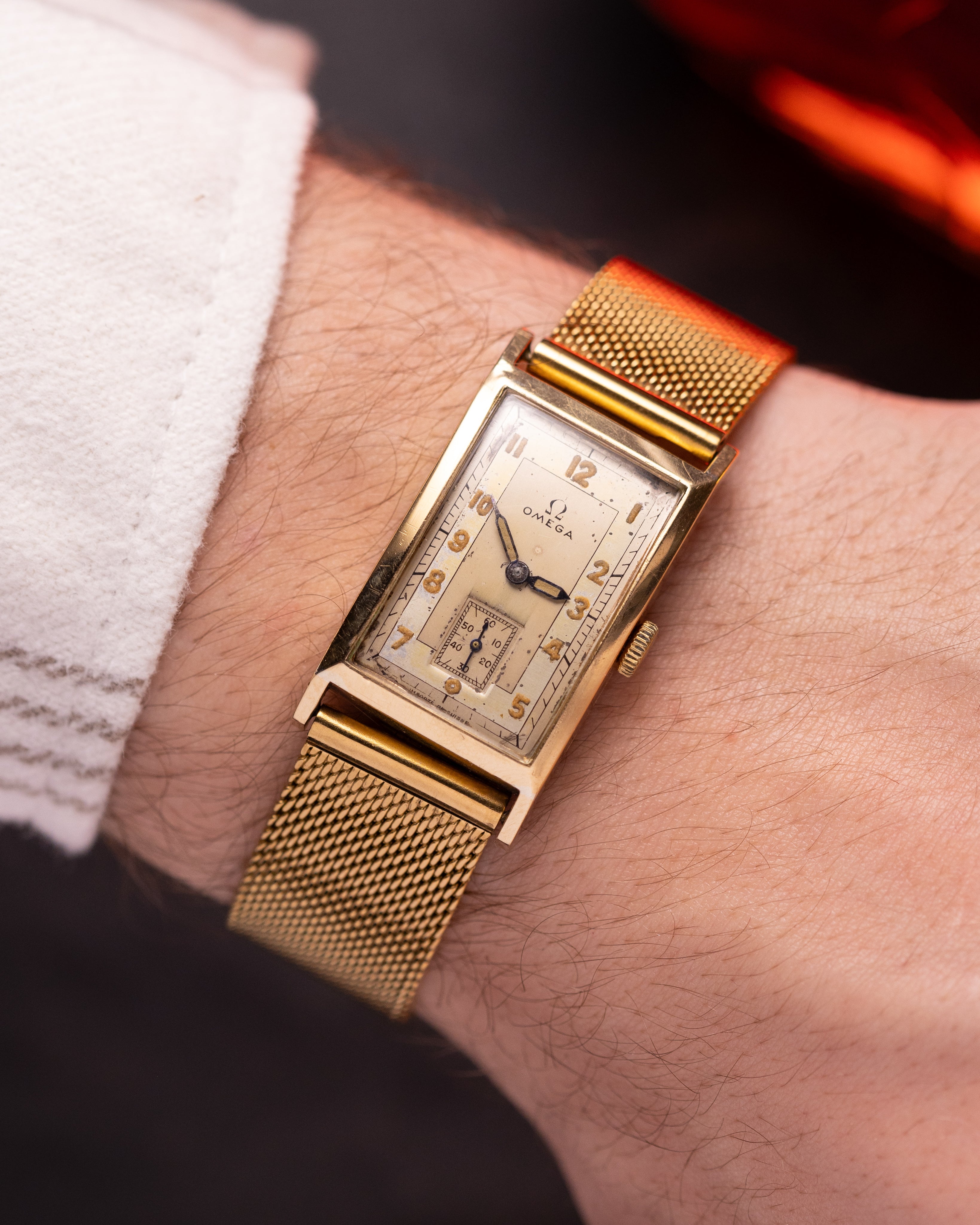 Omega Solid Gold Tank from 1940s, Cartier Style - VintageDuMarko