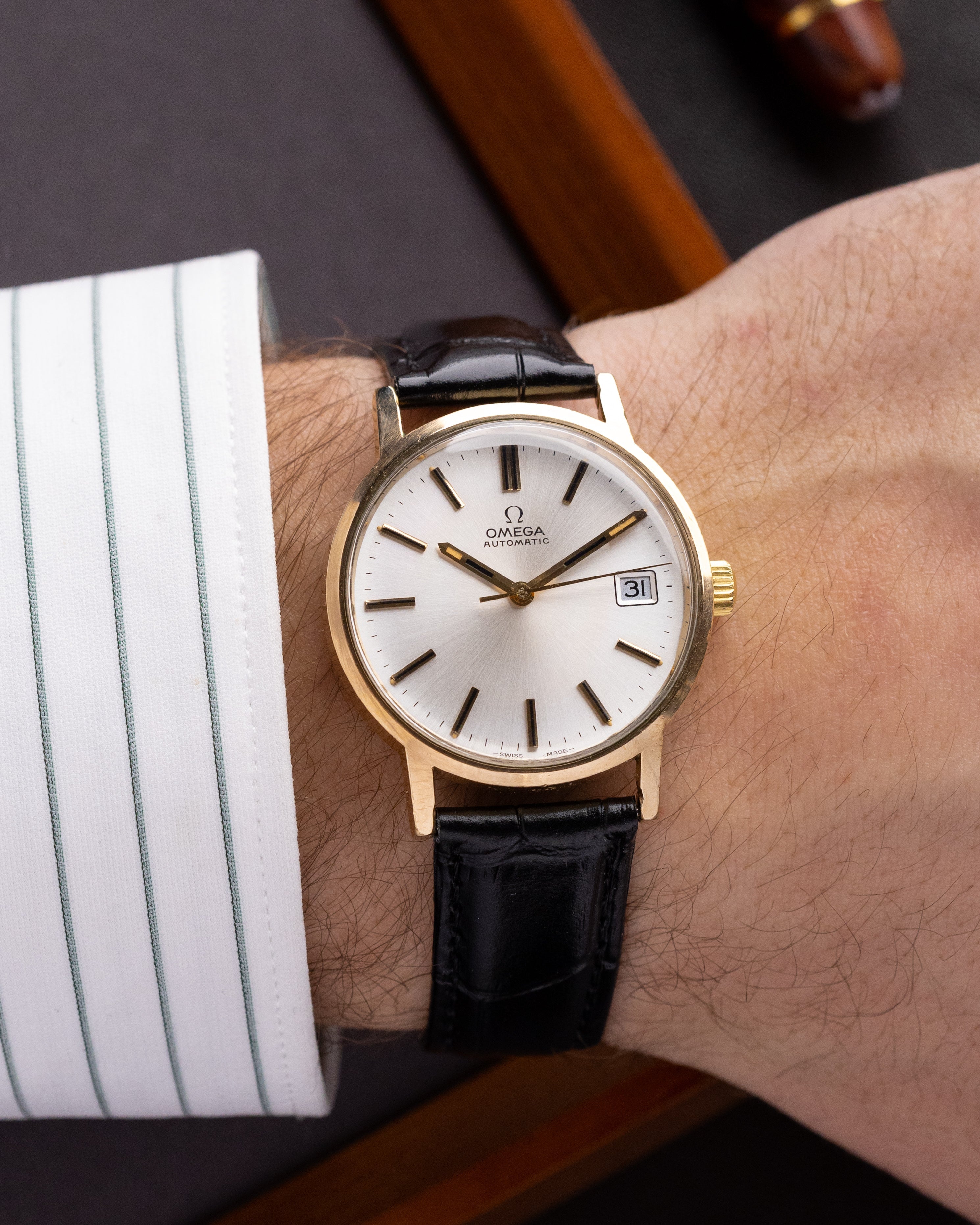 Vintage Omega Geneve Swiss Watch, Automatic Cal. 1012, Date window