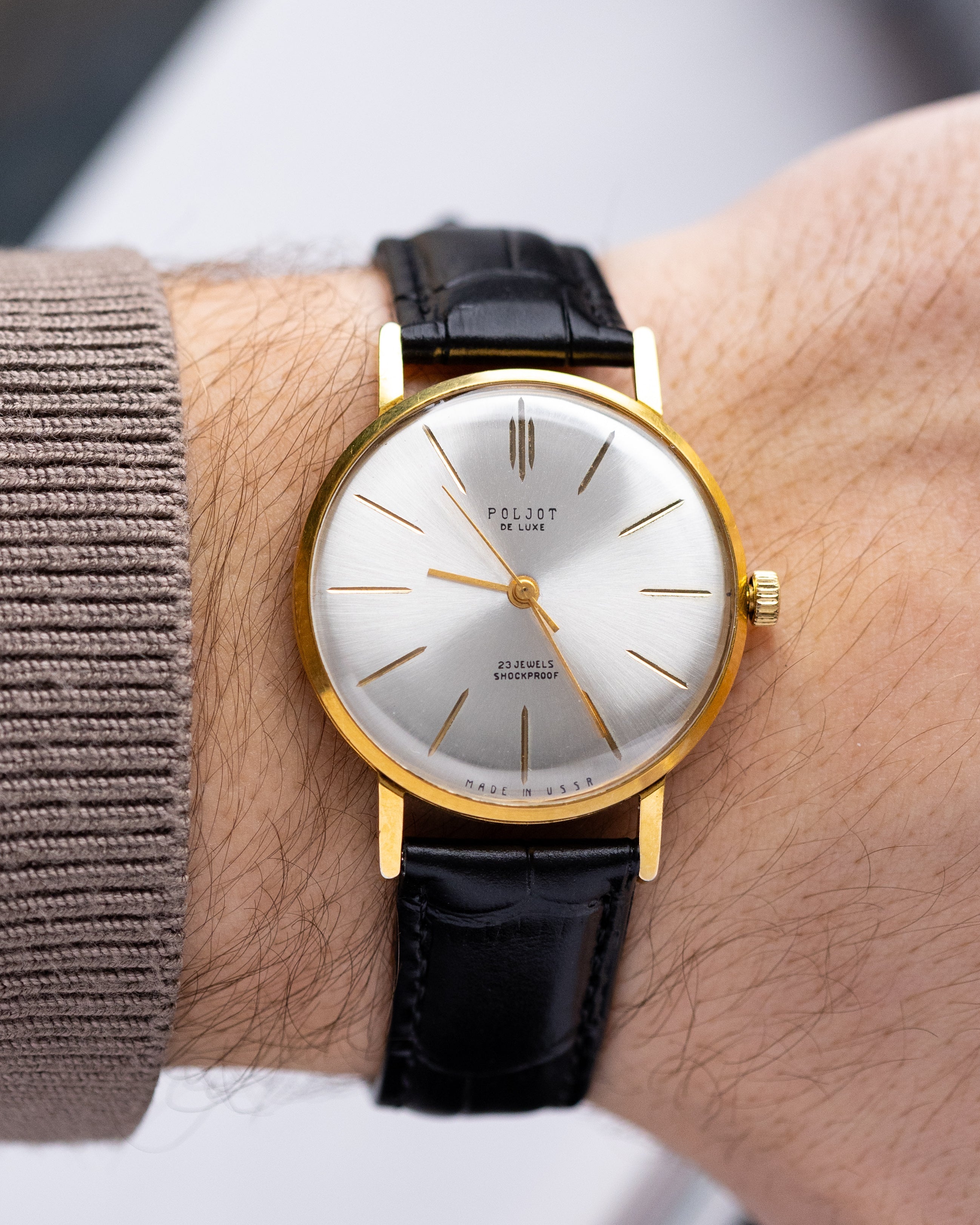 Poljot De Luxe, Slim gold-plated case AU20, Completely Authentic