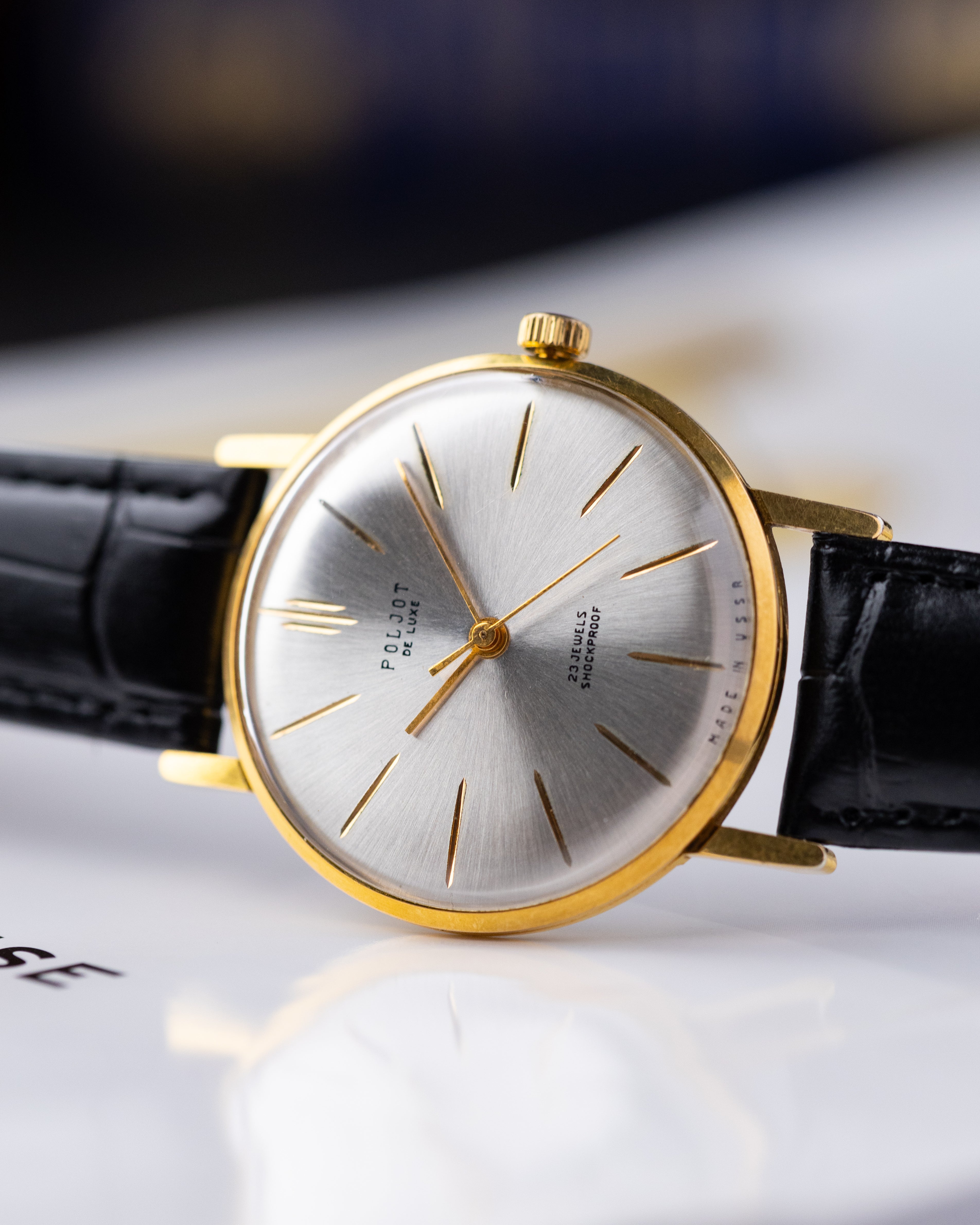 Poljot De Luxe, Slim gold-plated case AU20, Completely Authentic