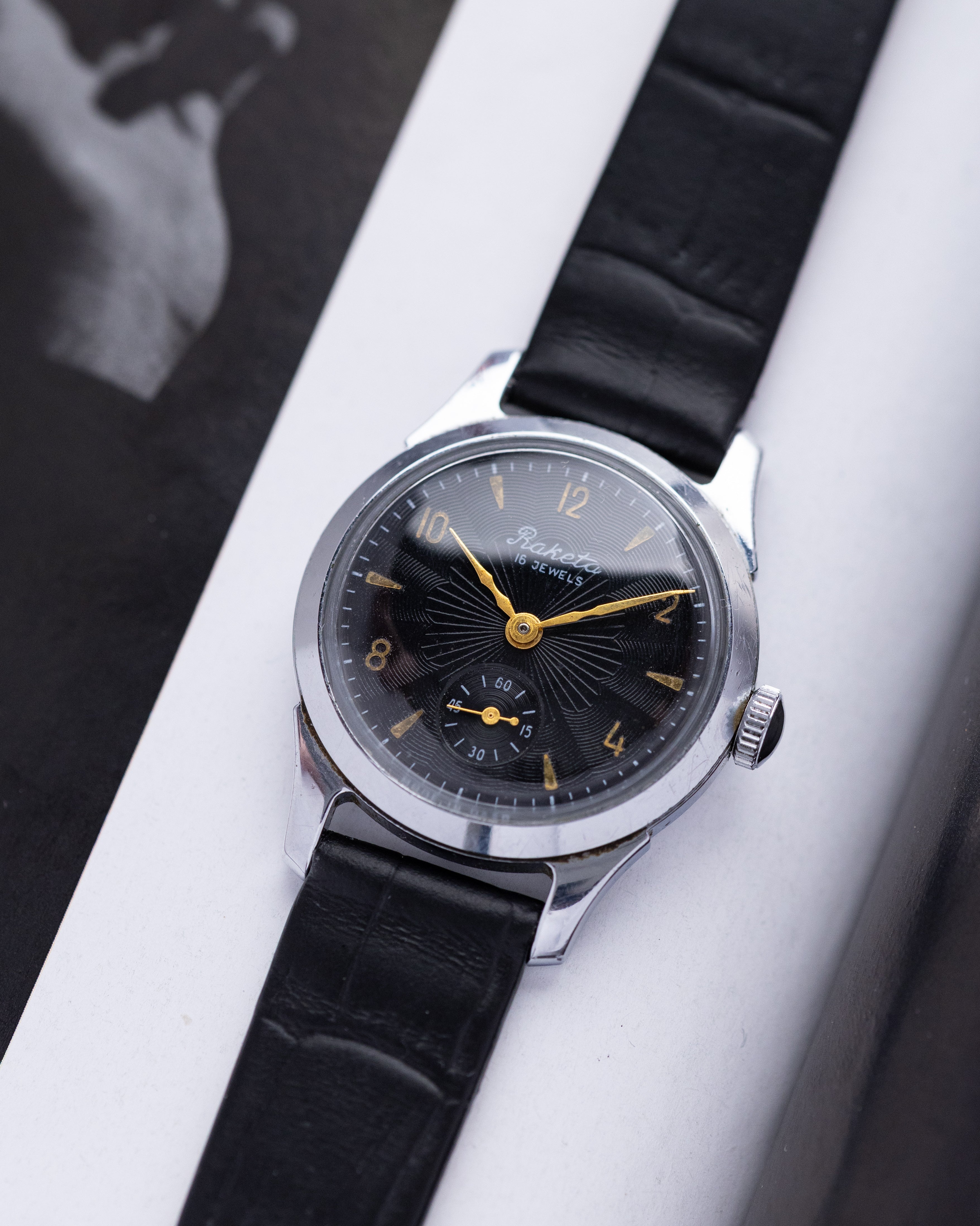 Raketa Vintage Soviet Watch, Guilloche Black Dial from 1960's - DuMarko