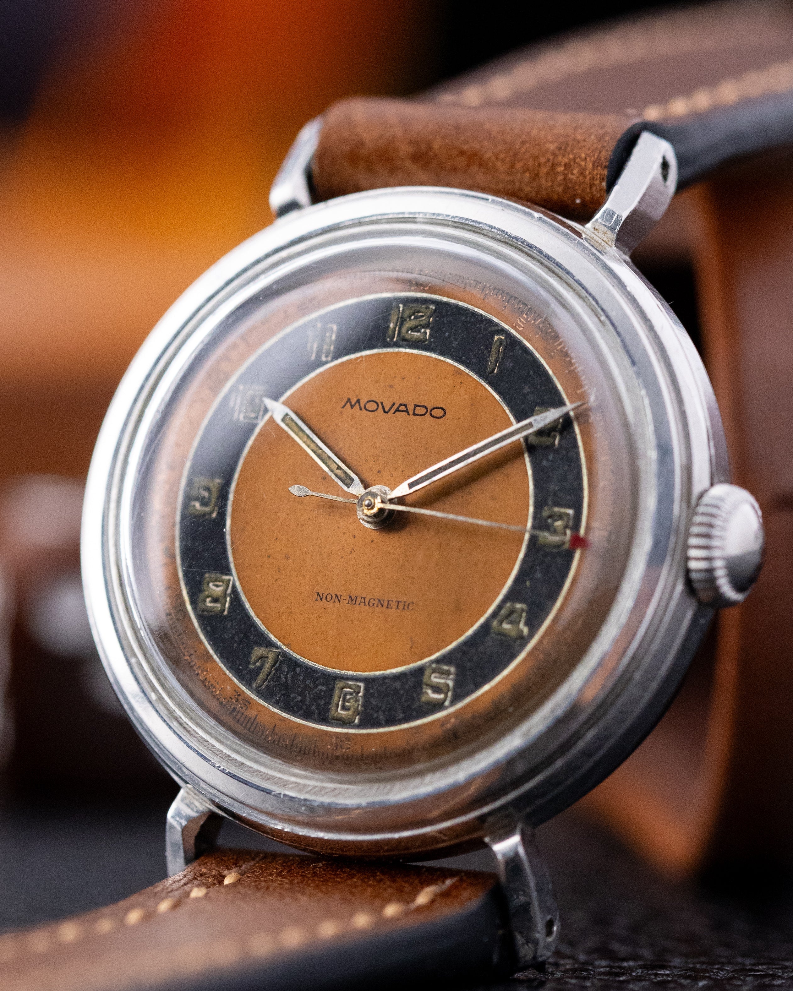 Rare Vintage Movado Calatrava in 32,5 mm Borgel case, Two - tone dial, Military Swiss Watch from 1940's - DuMarko