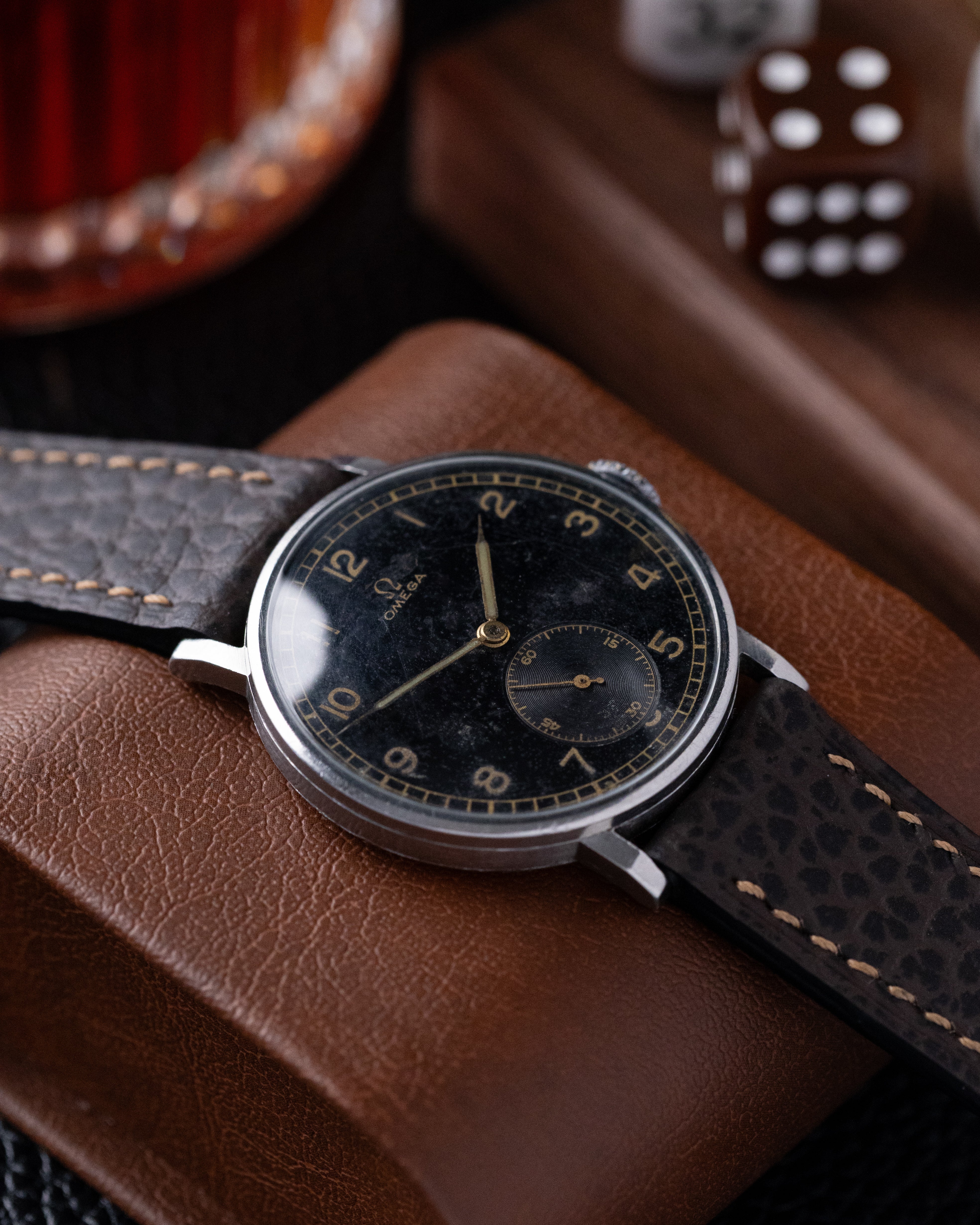 Vintage Omega, Rare Swiss Watch, Oversized Jumbo Case, Black Gilt