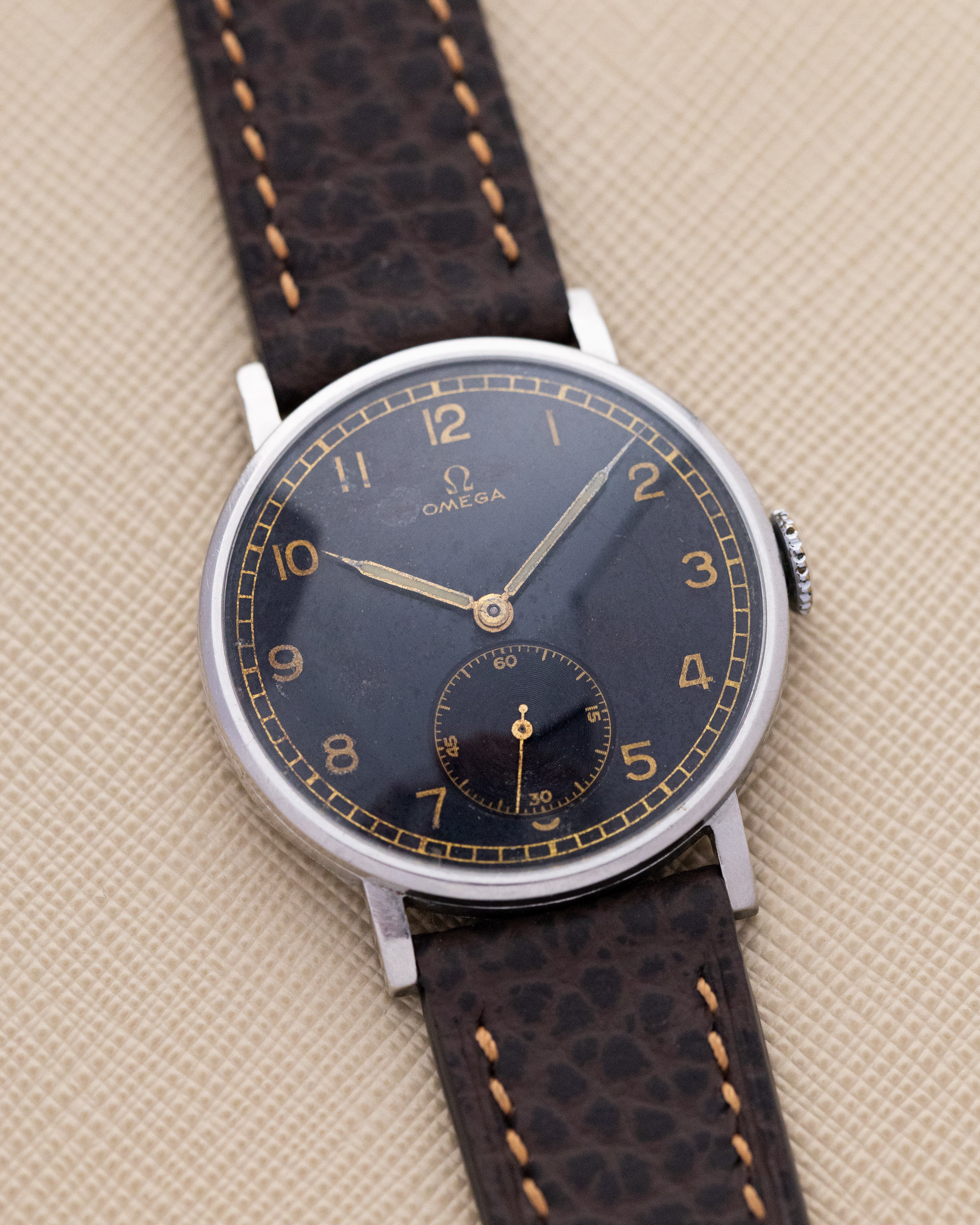 Vintage Omega, Rare Swiss Watch, Oversized Jumbo Case, Black Gilt