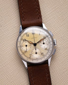 Rare Vintage Zenith/Universal Genève Compax Chronograph, Ref. 22510, Cal. 156, Tri - Register, Cream Patina Dial from 1940s - DuMarko