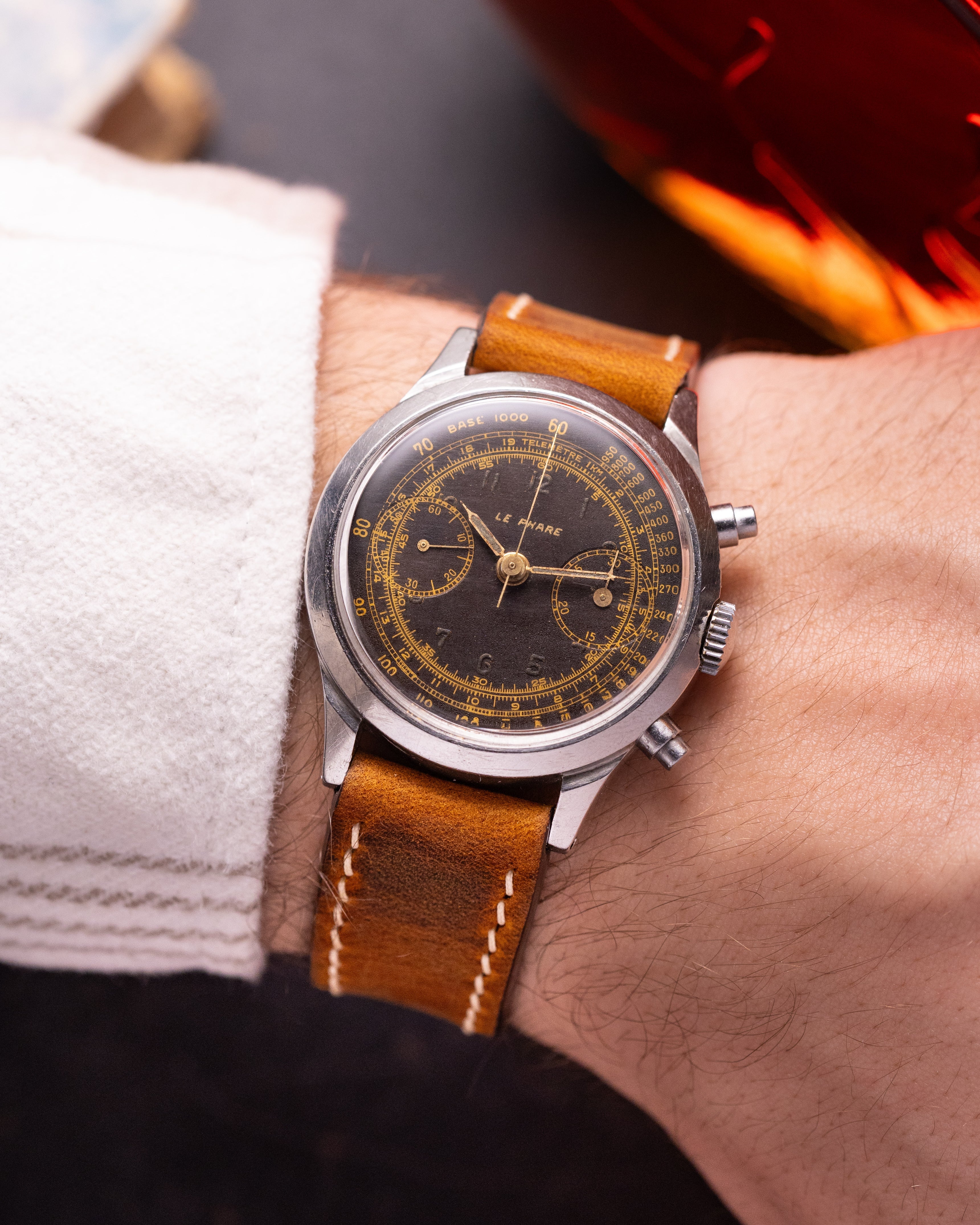 Rare watch Le Phare Chronograph, Spillman case, Gilt Dial, Vintage Swiss Premium Watch - VintageDuMarko