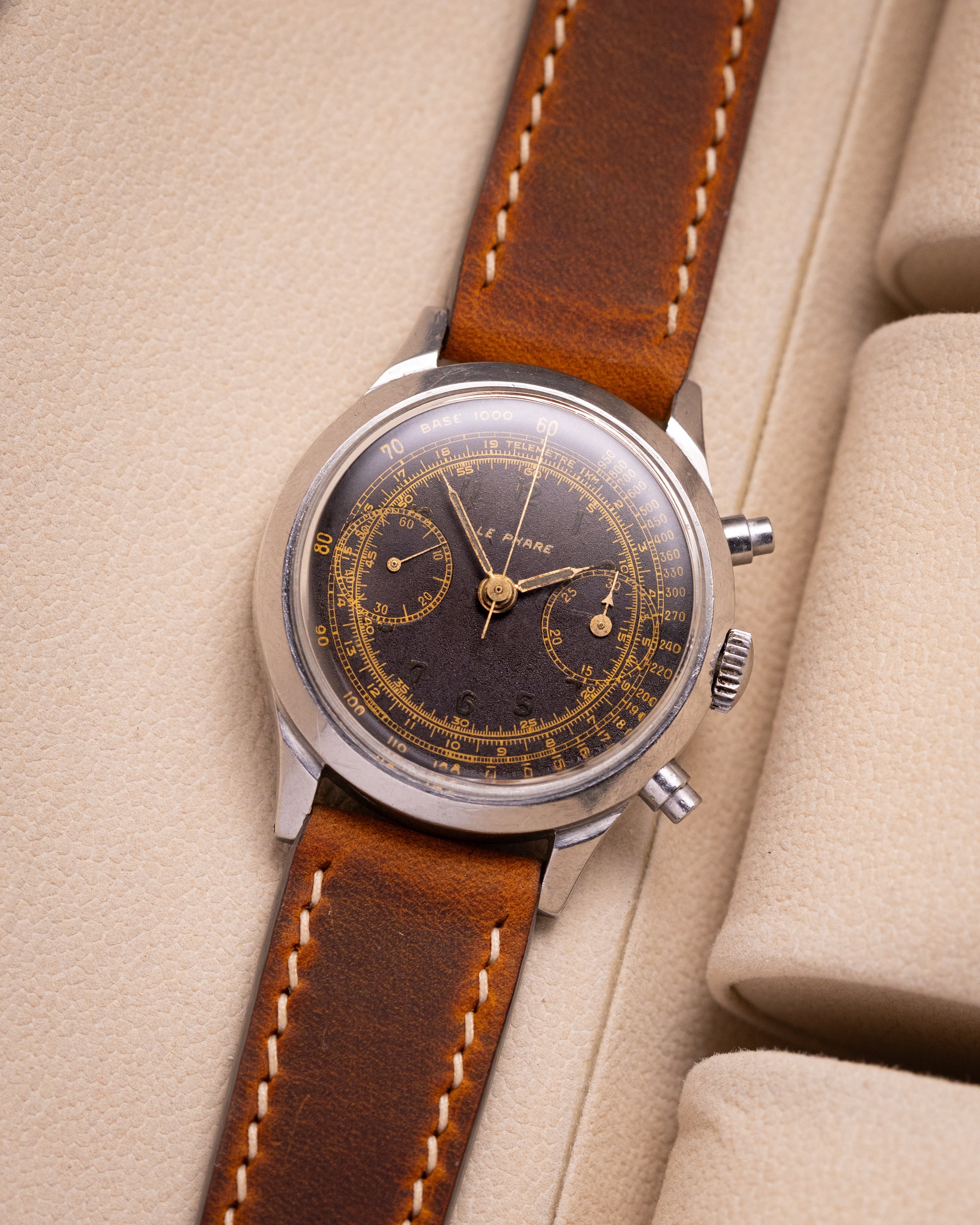 Rare watch Le Phare Chronograph, Spillman case, Gilt Dial, Vintage Swiss Premium Watch - VintageDuMarko