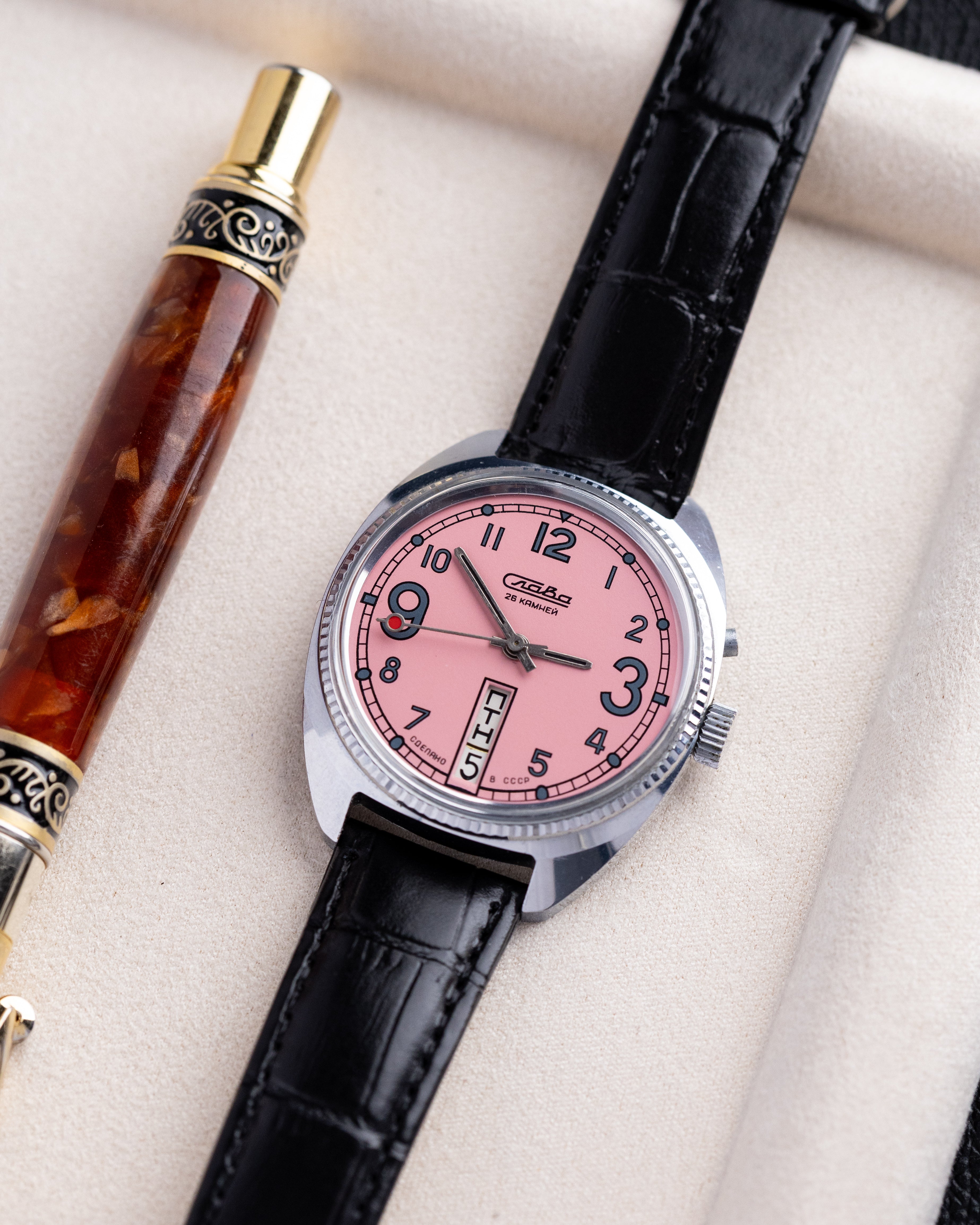 Slava Vintage Soviet Watch, Pink/Watermelon Dial from 1980's - DuMarko