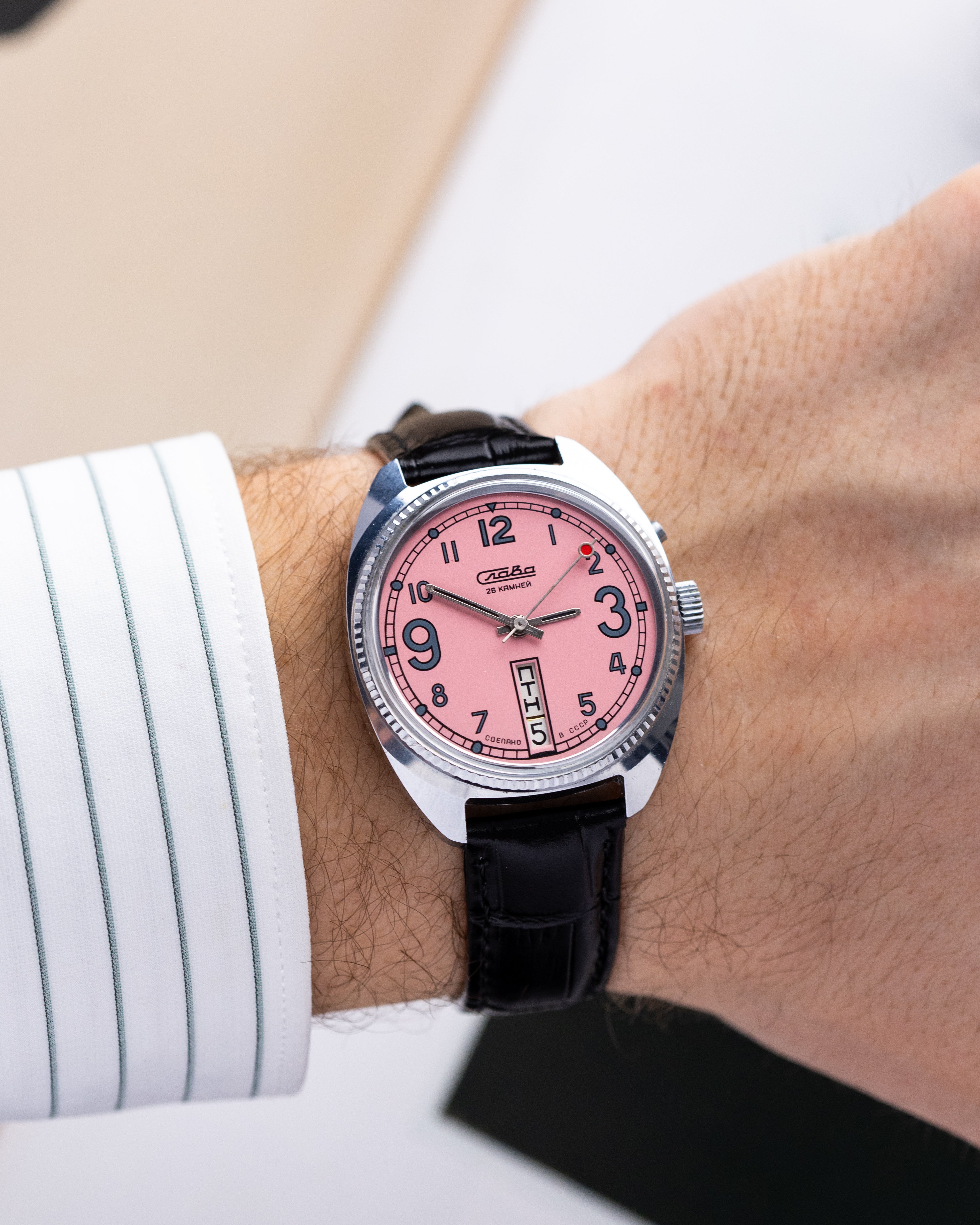 Slava Vintage Soviet Watch, Pink/Watermelon Dial from 1980's - DuMarko