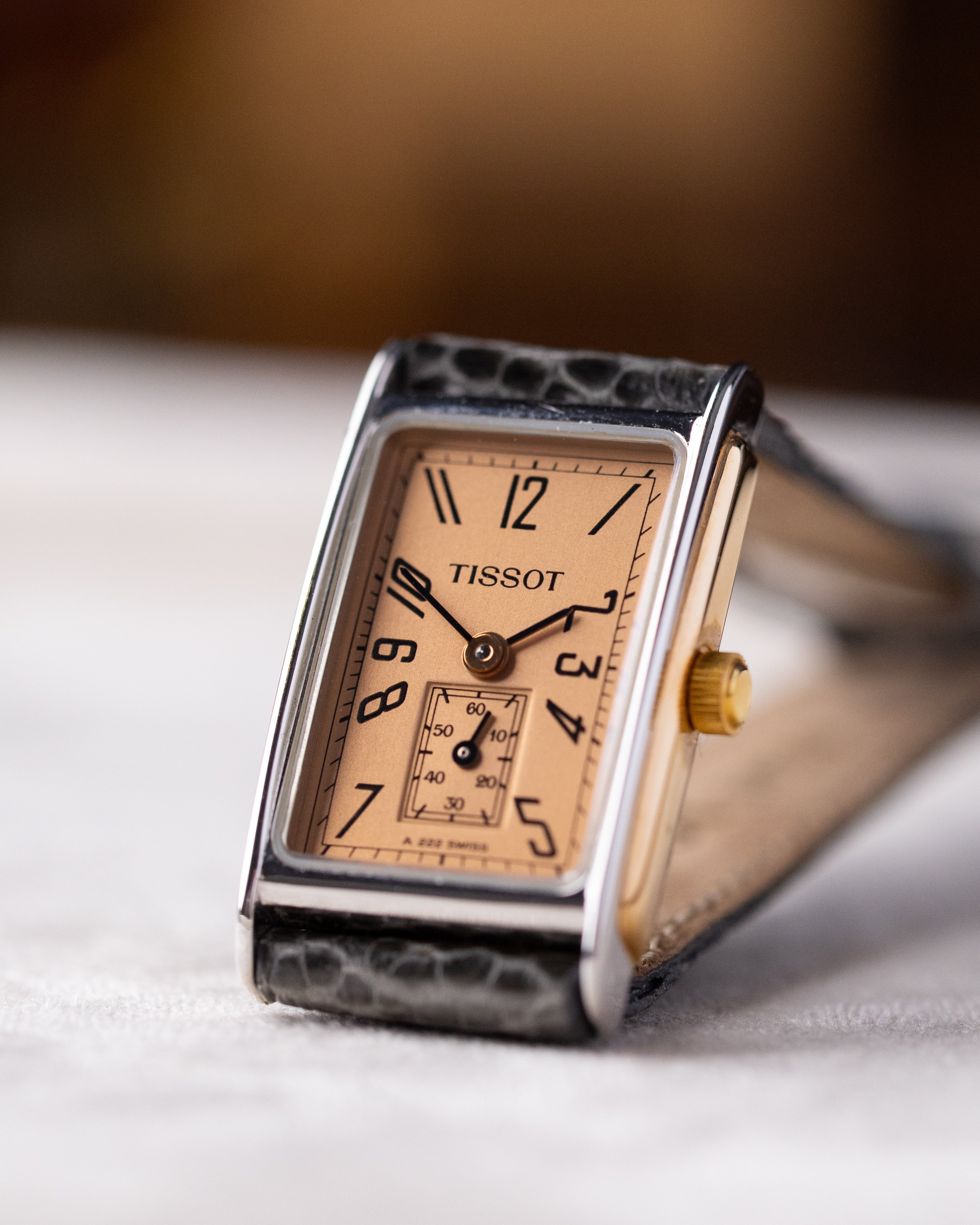 Tissot Tank A222, Salmon Dial, Vintage Lady's Swiss Watch from 1980's - DuMarko