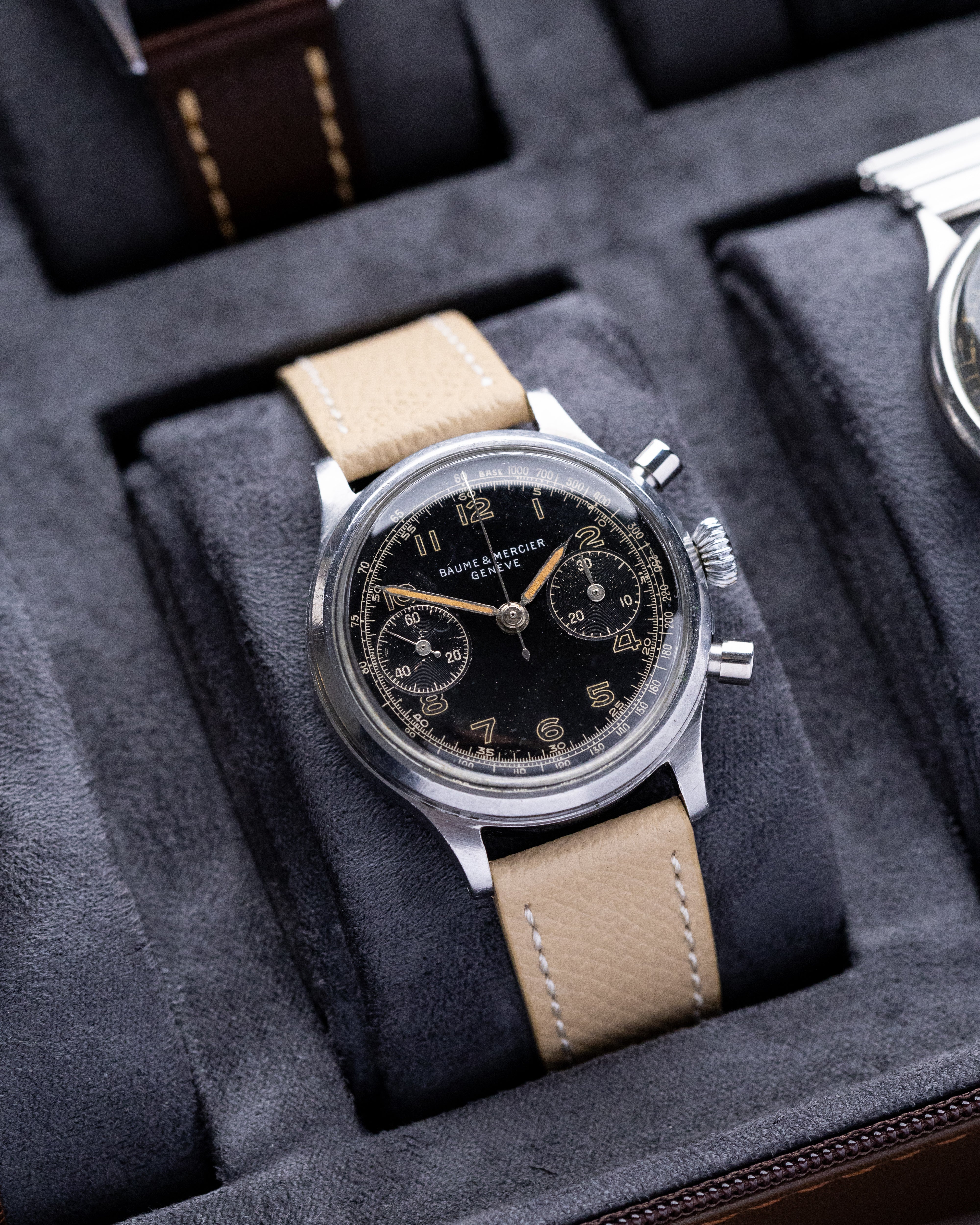 Vintage Baume & Mercier Genève Chronograph, Landeron 48, Rare Black Dial from 1950's - DuMarko