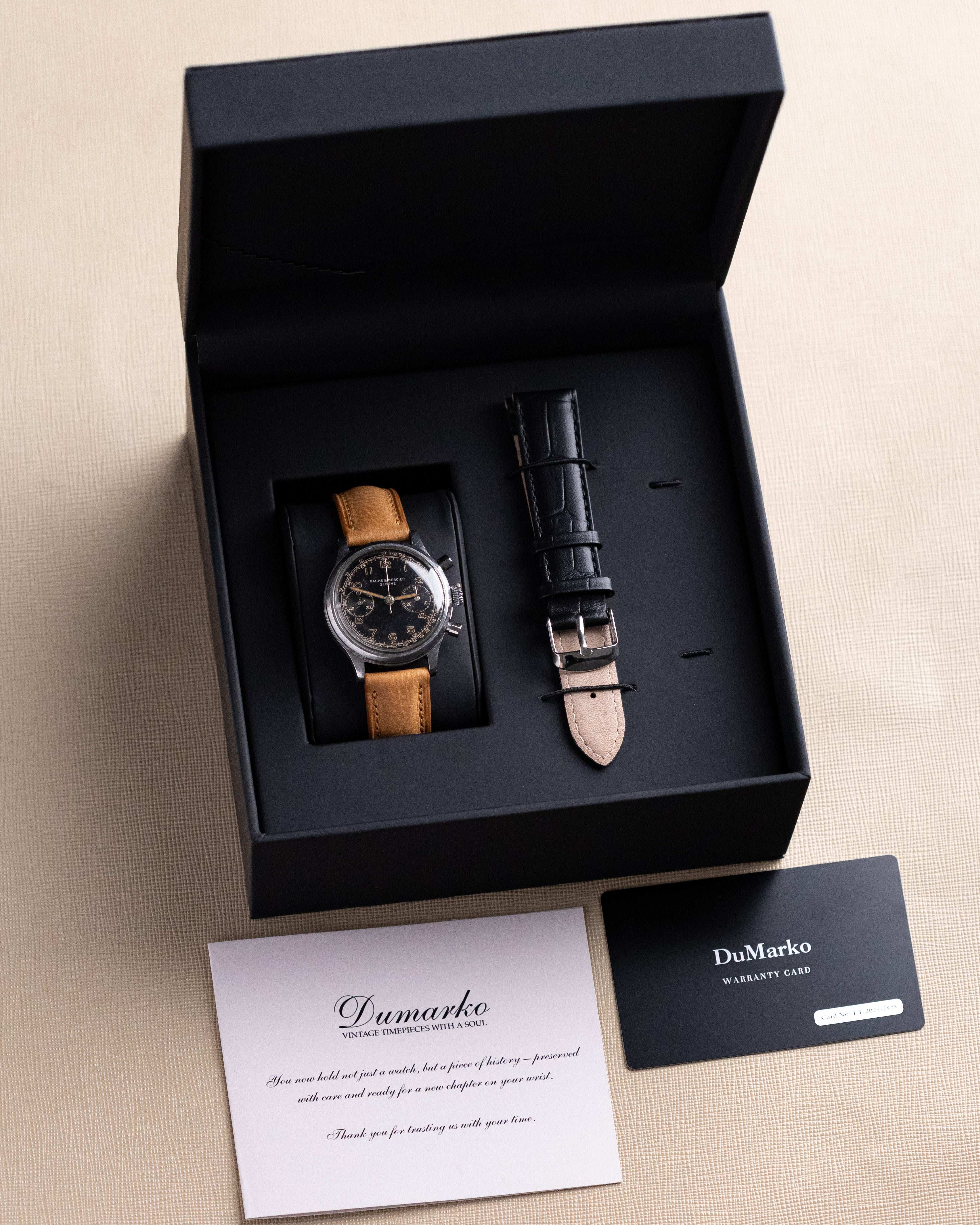 Vintage Baume & Mercier Geneve Chronograph, Landeron 48, Rare Black Dial from 1950's - DuMarko