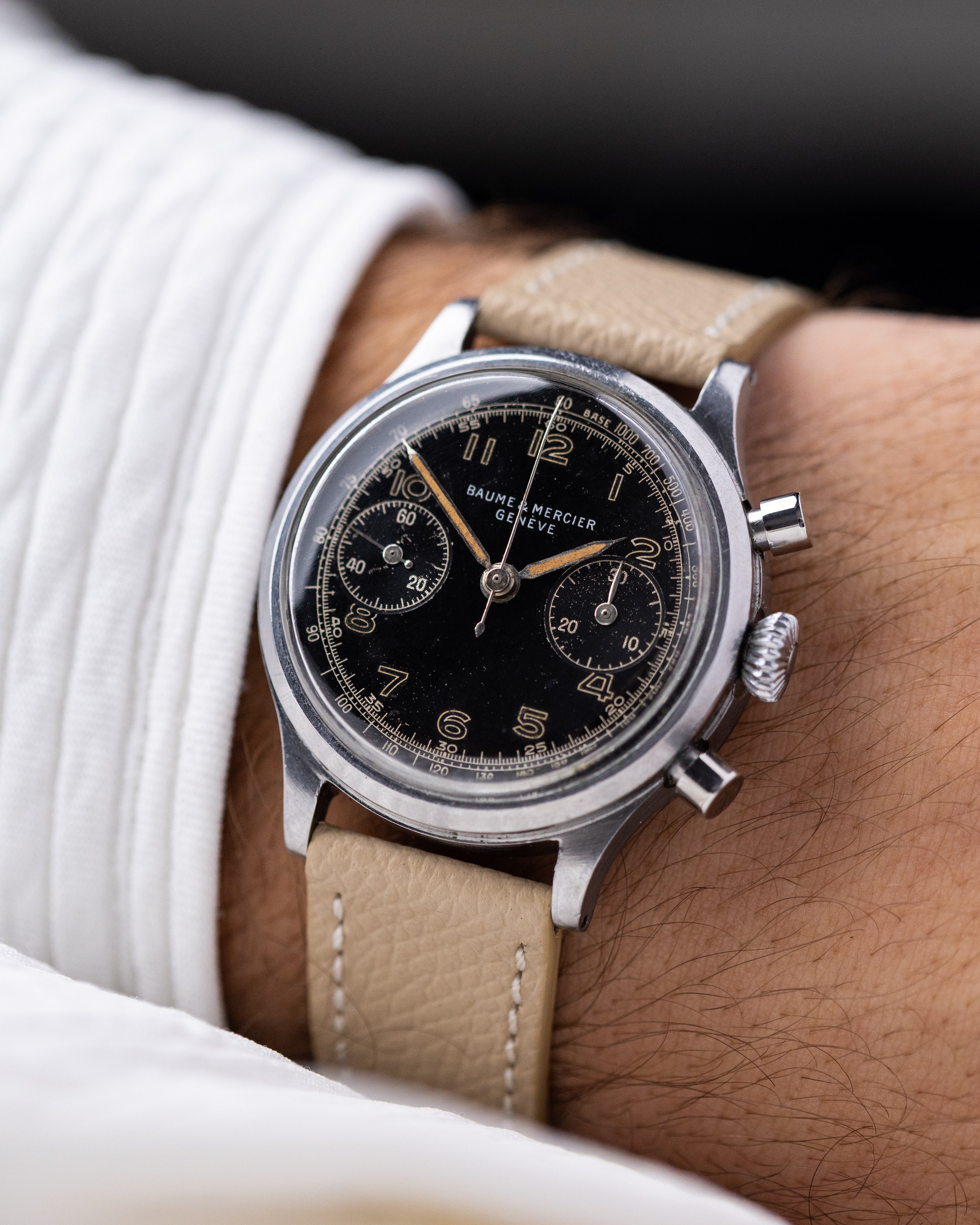 Vintage Baume & Mercier Genève Chronograph, Landeron 48, Rare Black Dial from 1950's - DuMarko