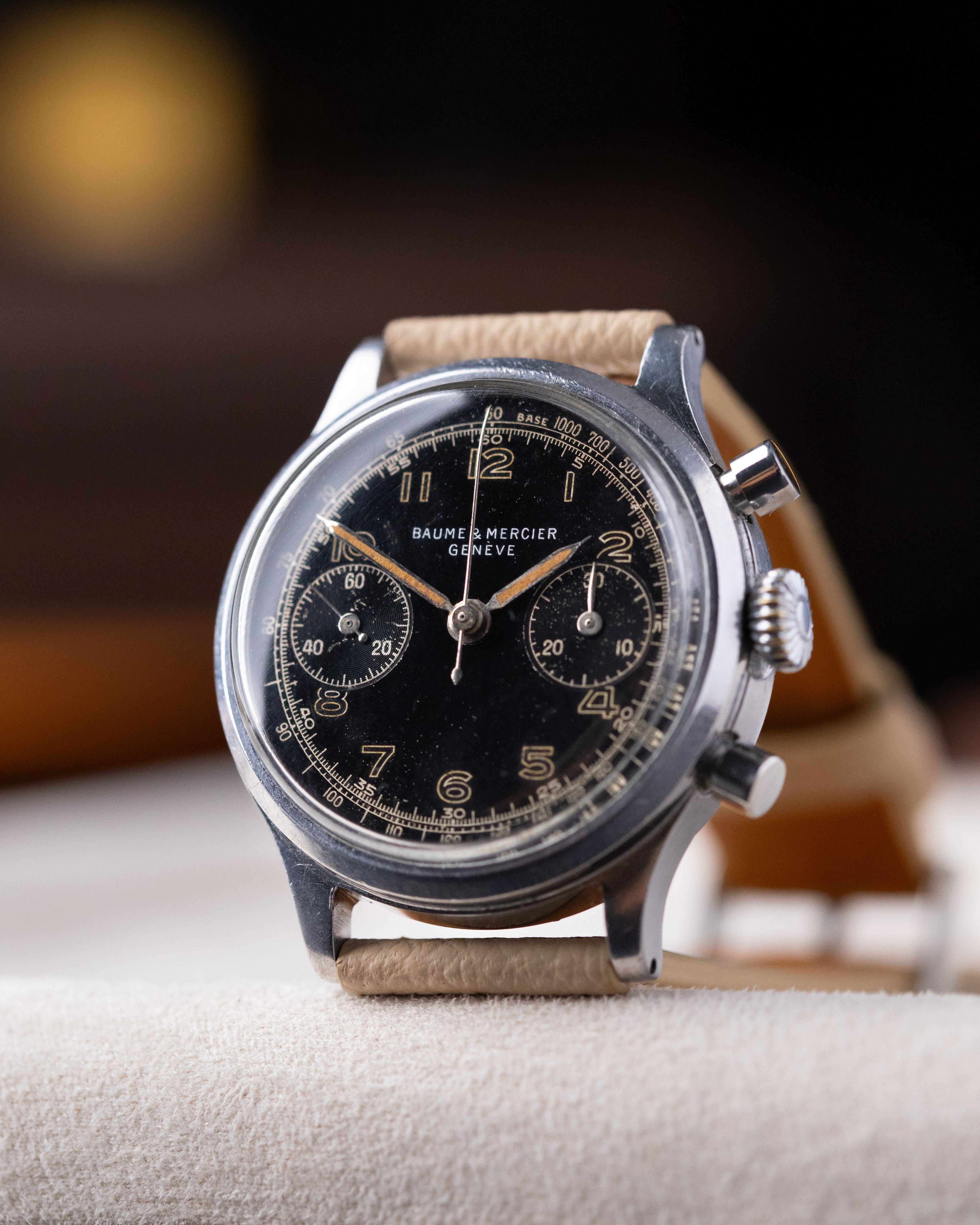 Vintage Baume & Mercier Genève Chronograph, Landeron 48, Rare Black Dial from 1950's - DuMarko