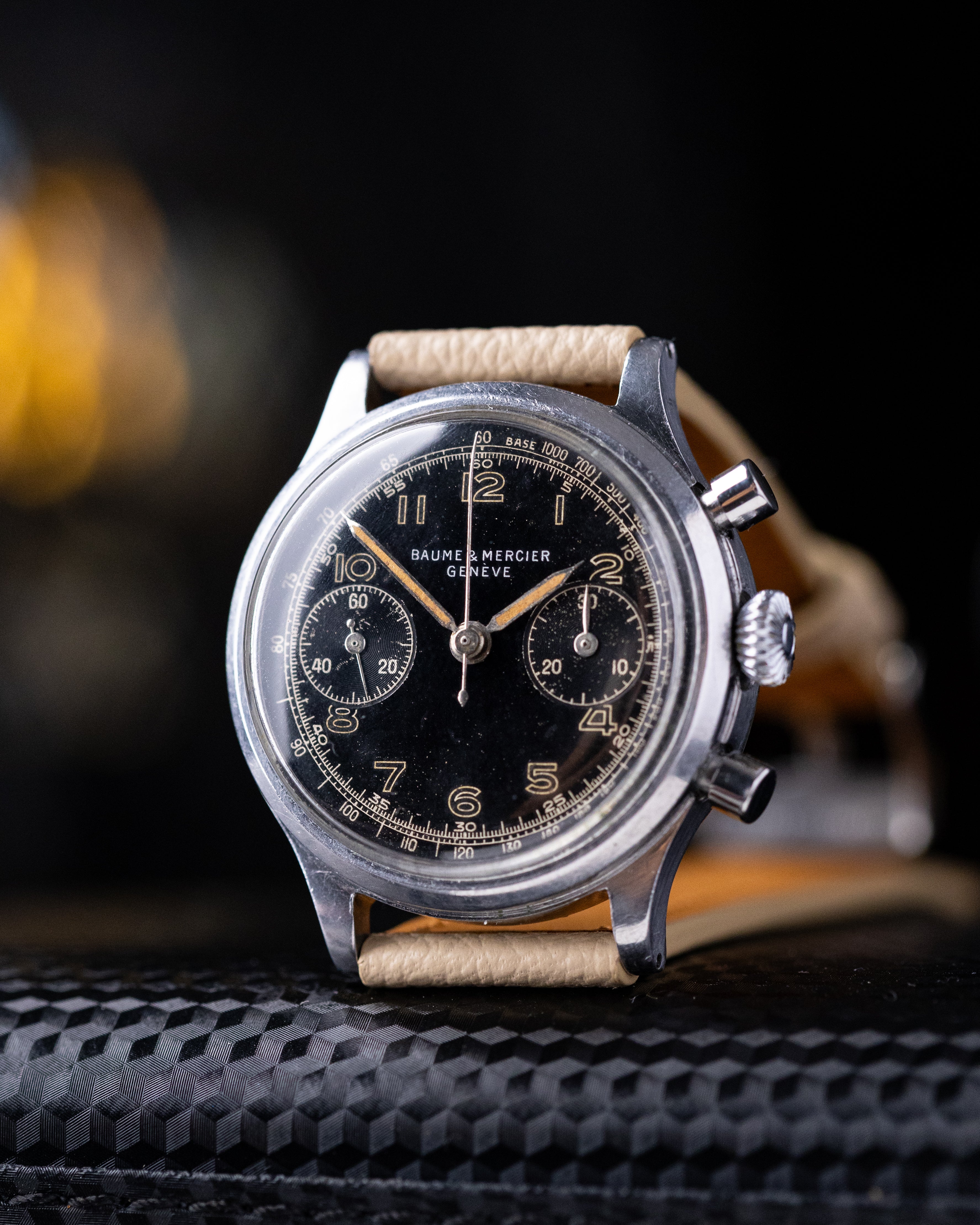 Vintage Baume & Mercier Genève Chronograph, Landeron 48, Rare Black Dial from 1950's - DuMarko