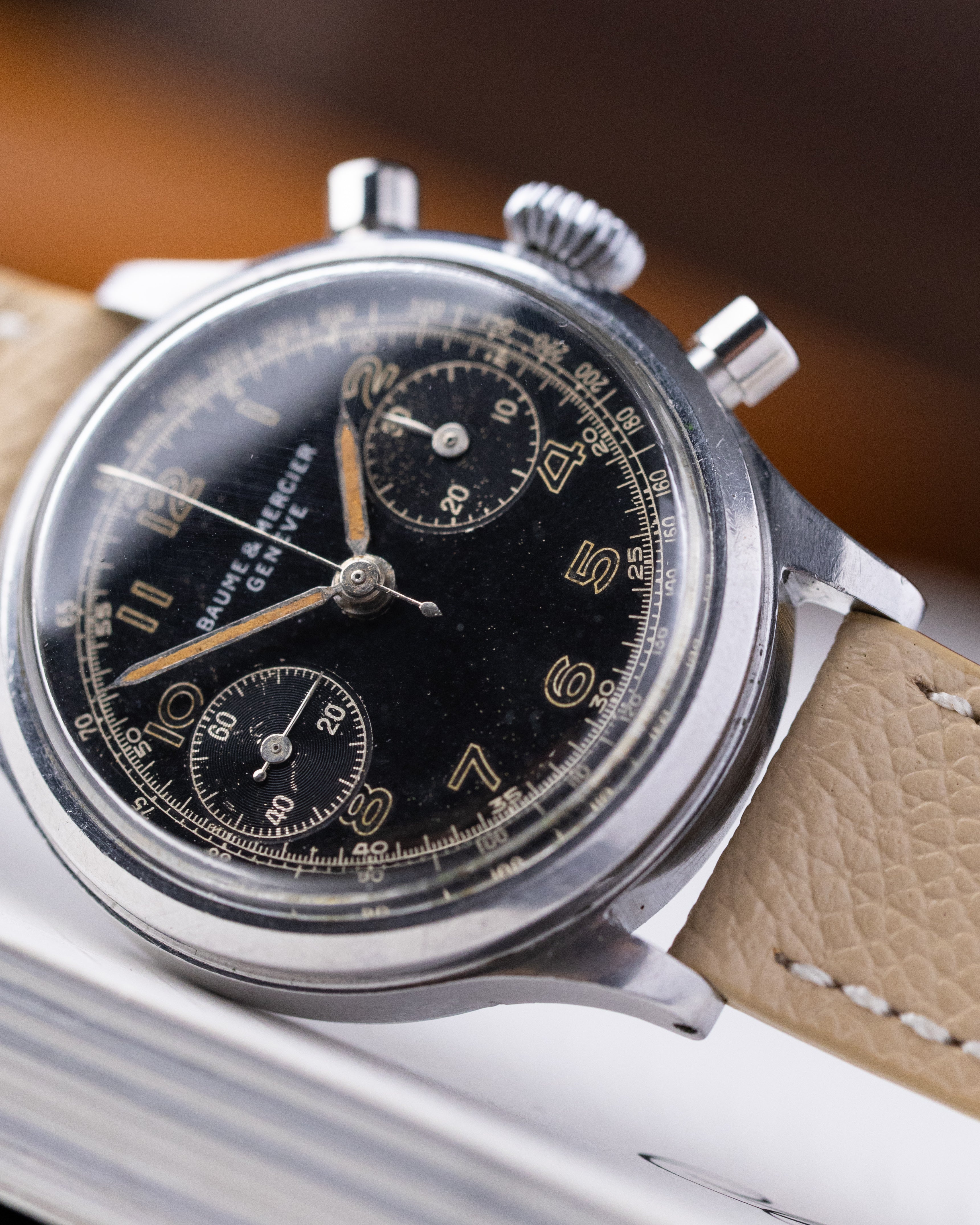 Vintage Baume & Mercier Genève Chronograph, Landeron 48, Rare Black Dial from 1950's - DuMarko