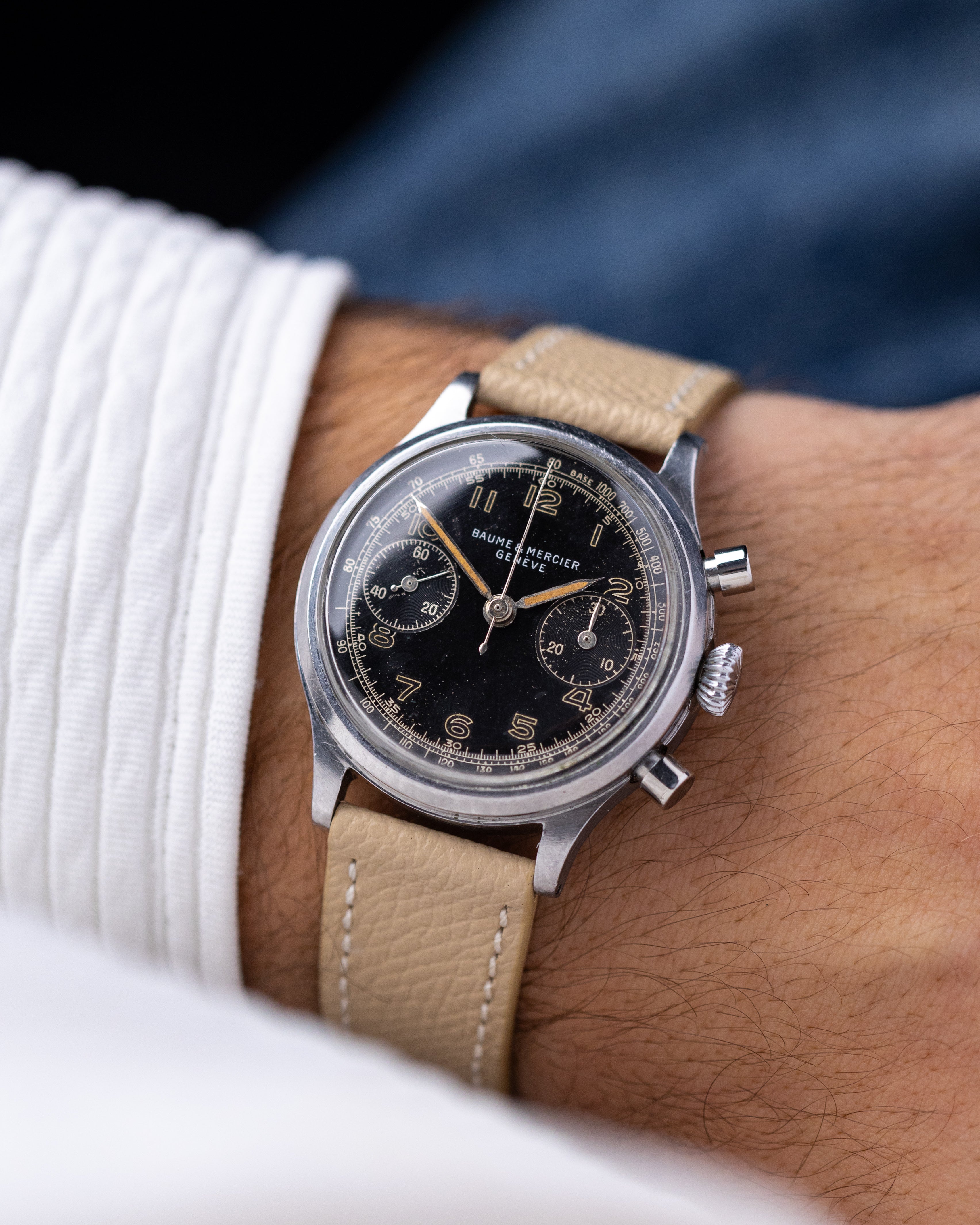 Vintage Baume & Mercier Genève Chronograph, Landeron 48, Rare Black Dial from 1950's - DuMarko