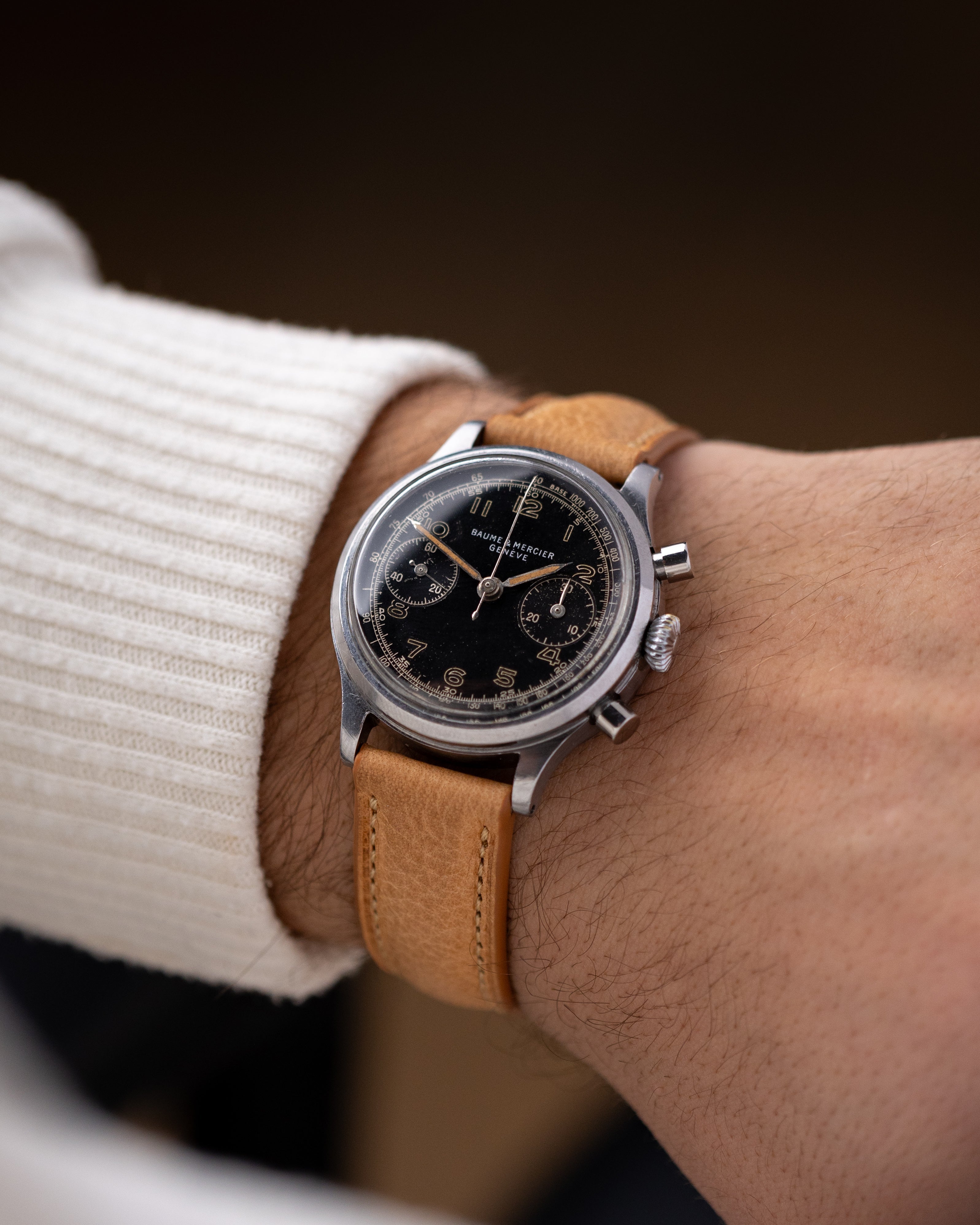 Vintage Baume & Mercier Geneve Chronograph, Landeron 48, Rare Black Dial from 1950's - DuMarko