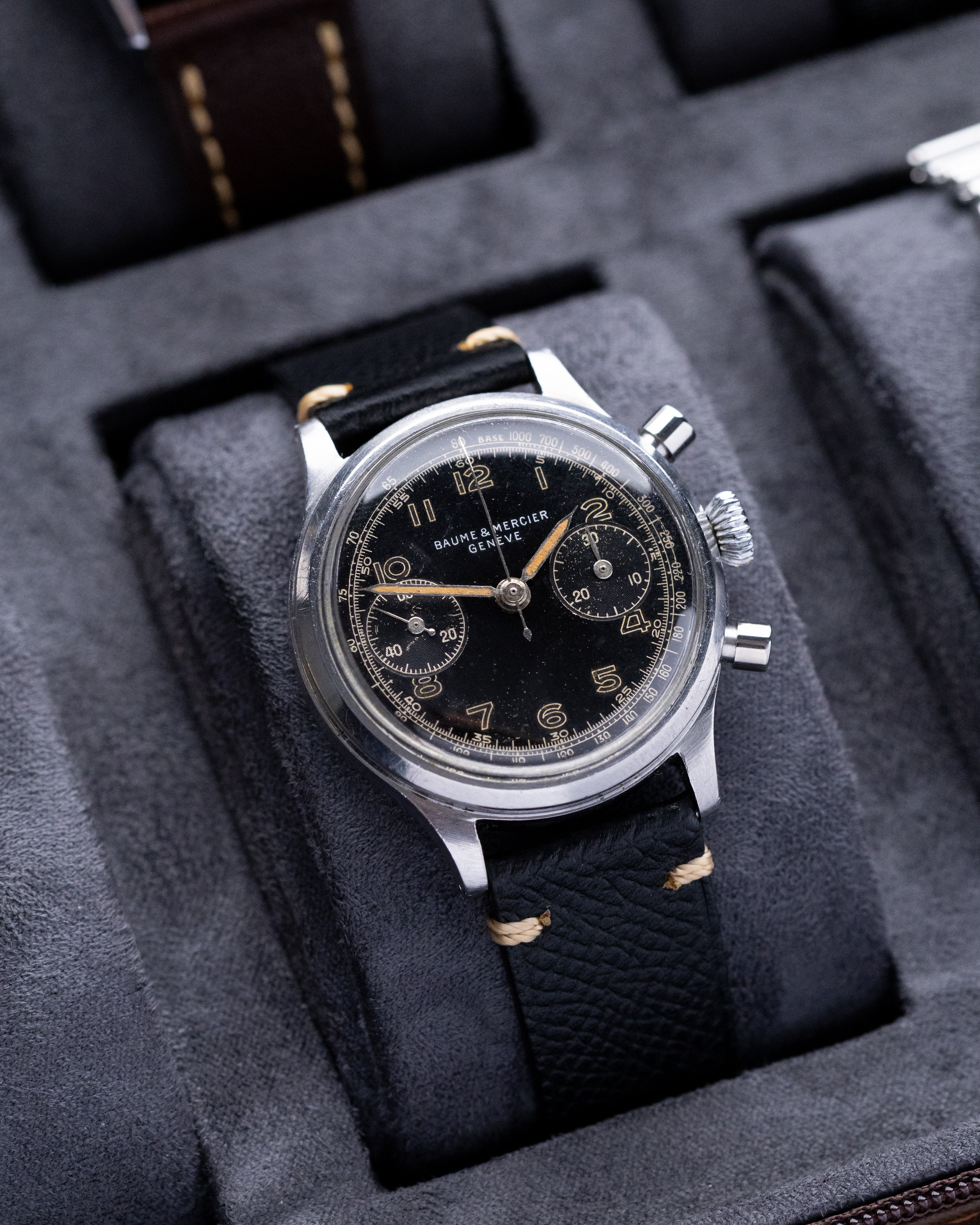 Vintage Baume & Mercier Genève Chronograph, Landeron 48, Rare Black Dial from 1950's - DuMarko