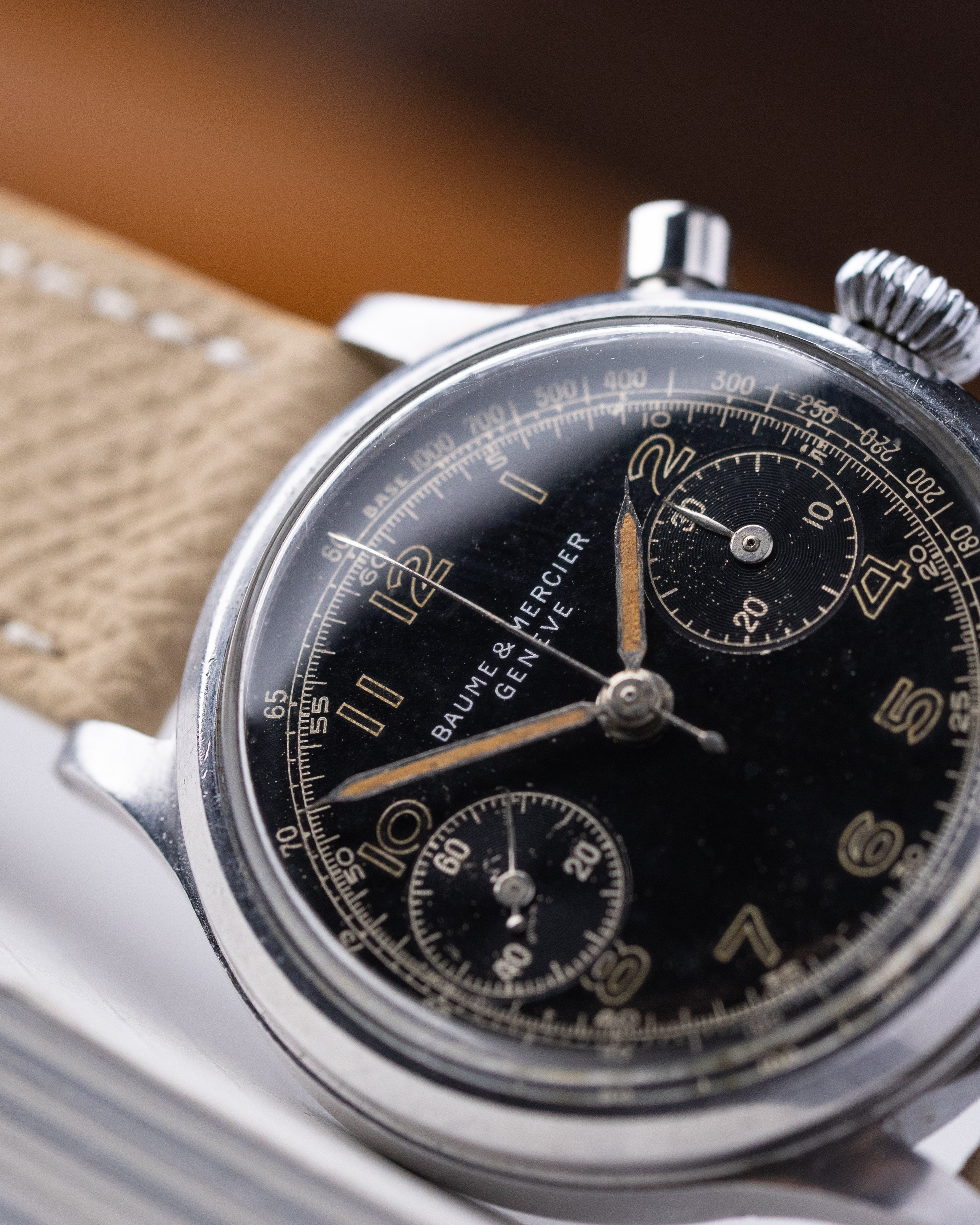 Vintage Baume & Mercier Genève Chronograph, Landeron 48, Rare Black Dial from 1950's - DuMarko