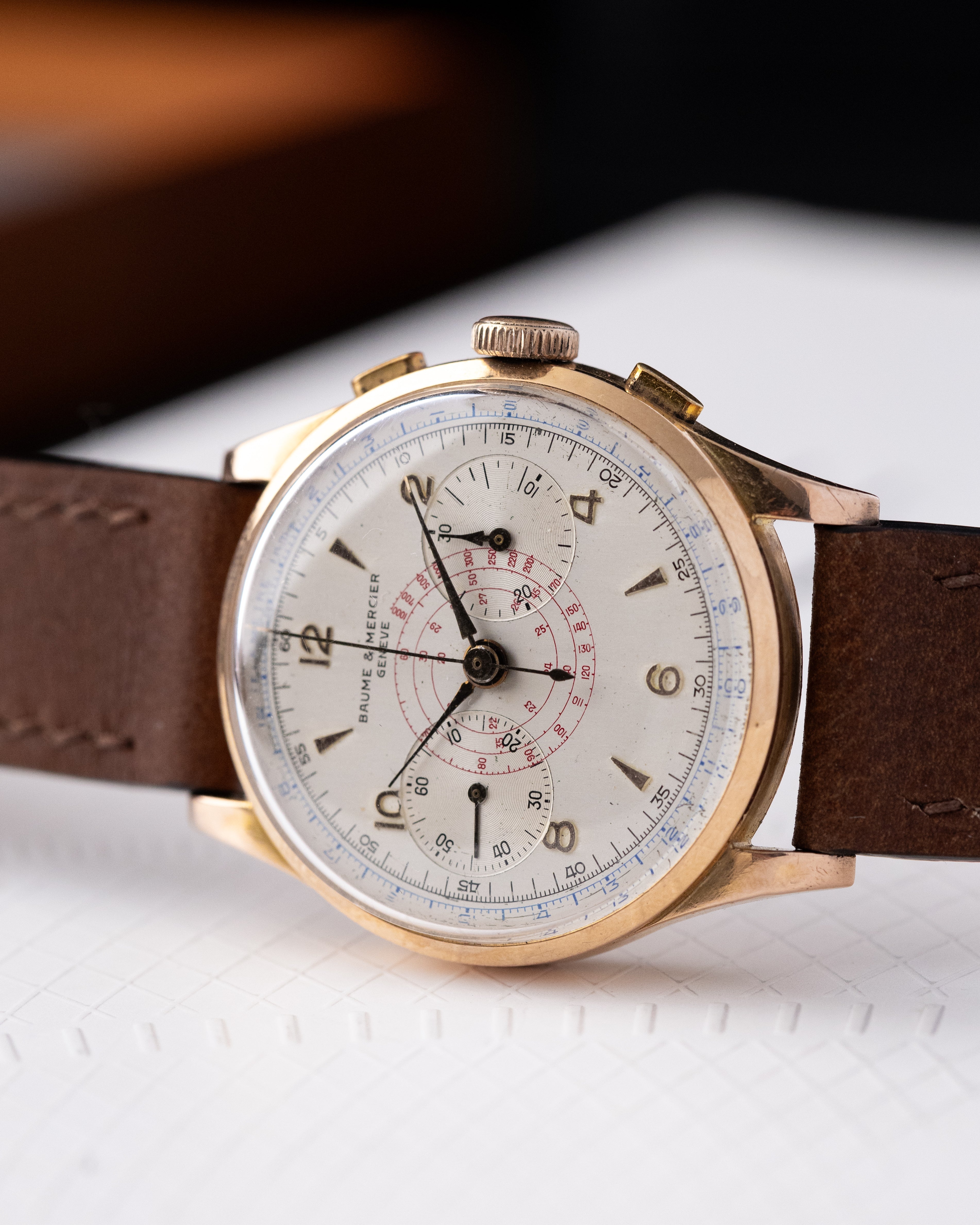 Vintage Baume&Mercier Genève Chronograph, Rosé solid gold case, Ref. 3916 from 1950's - DuMarko
